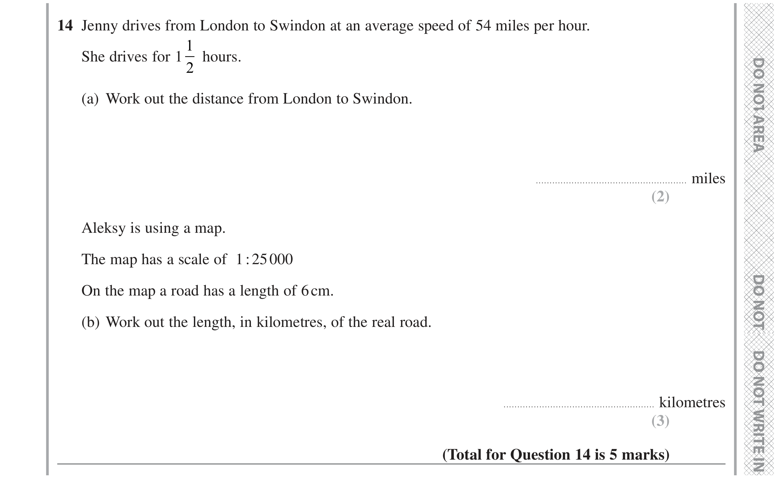 Question 14 — Speed/Distance/Time/Density/Pressure, Maps — Edexcel GCSE November 2022