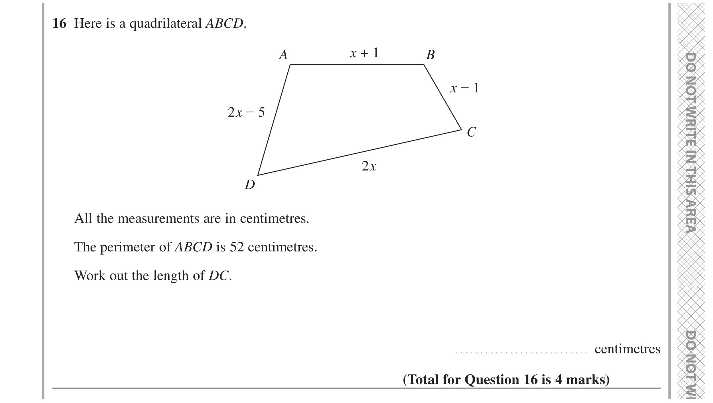 Question 16 — Perimeter and Area — Edexcel GCSE November 2022