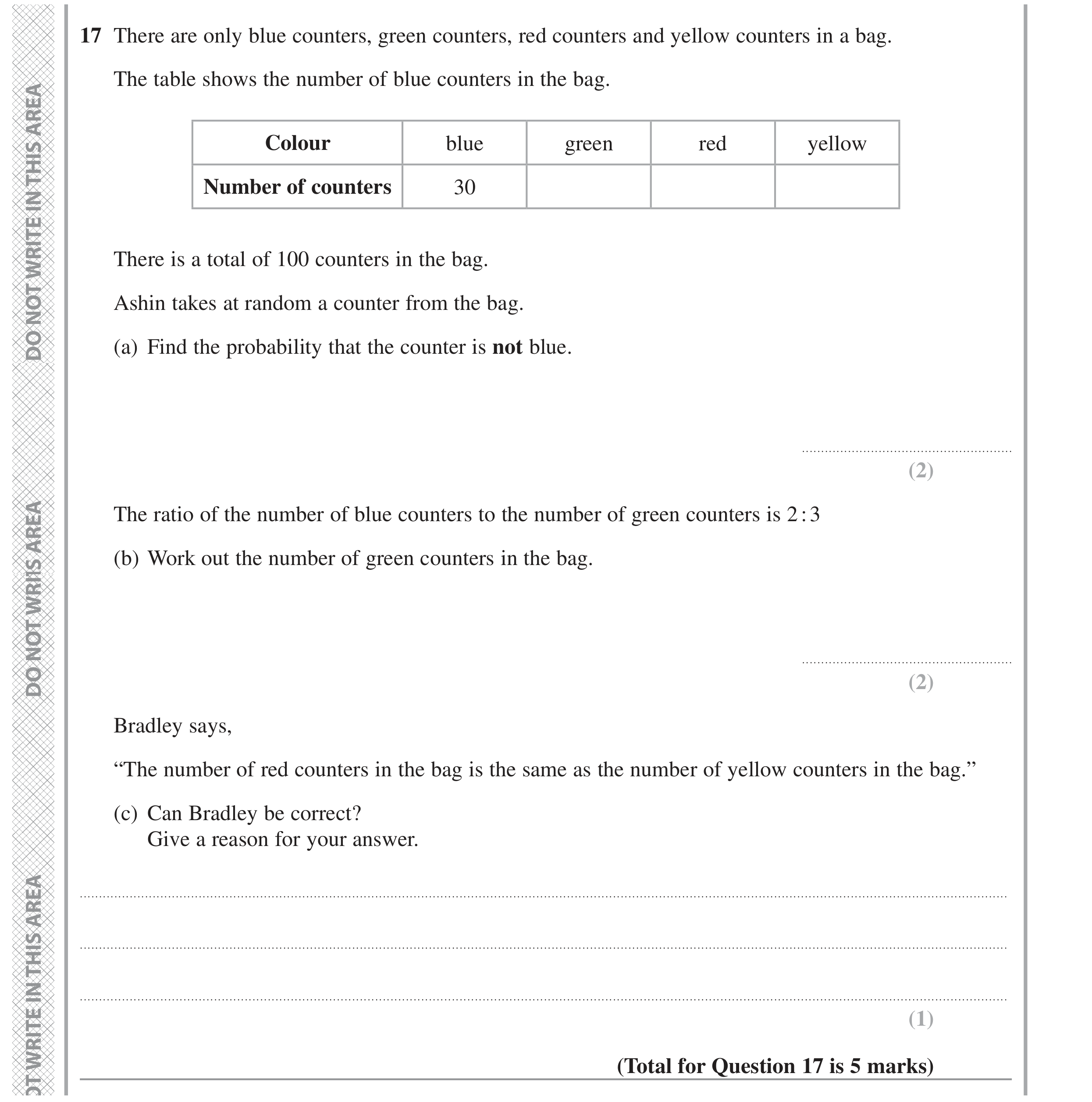 Question 17 — Probability — Edexcel GCSE November 2022