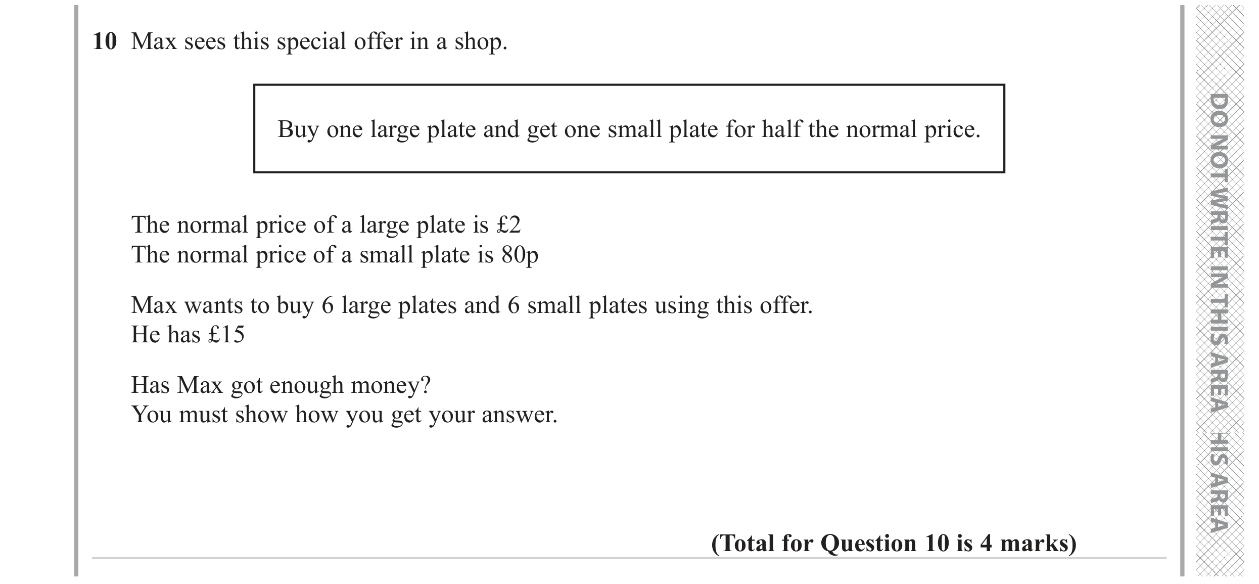 Question 10 — Money Problems — Edexcel GCSE June 2023