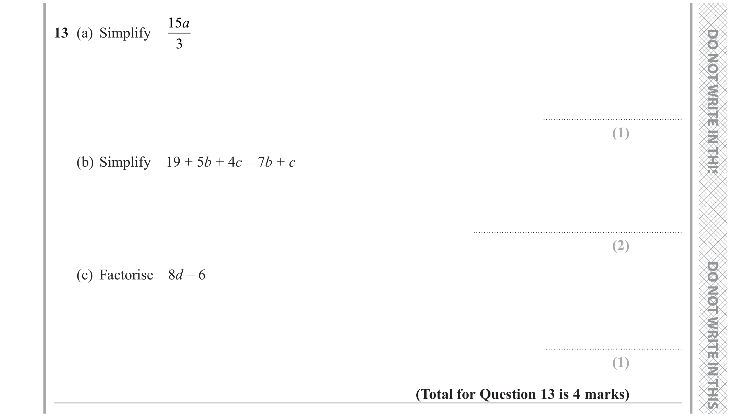 Question 13 — Factorise/Expand/Simplify — Edexcel GCSE June 2023