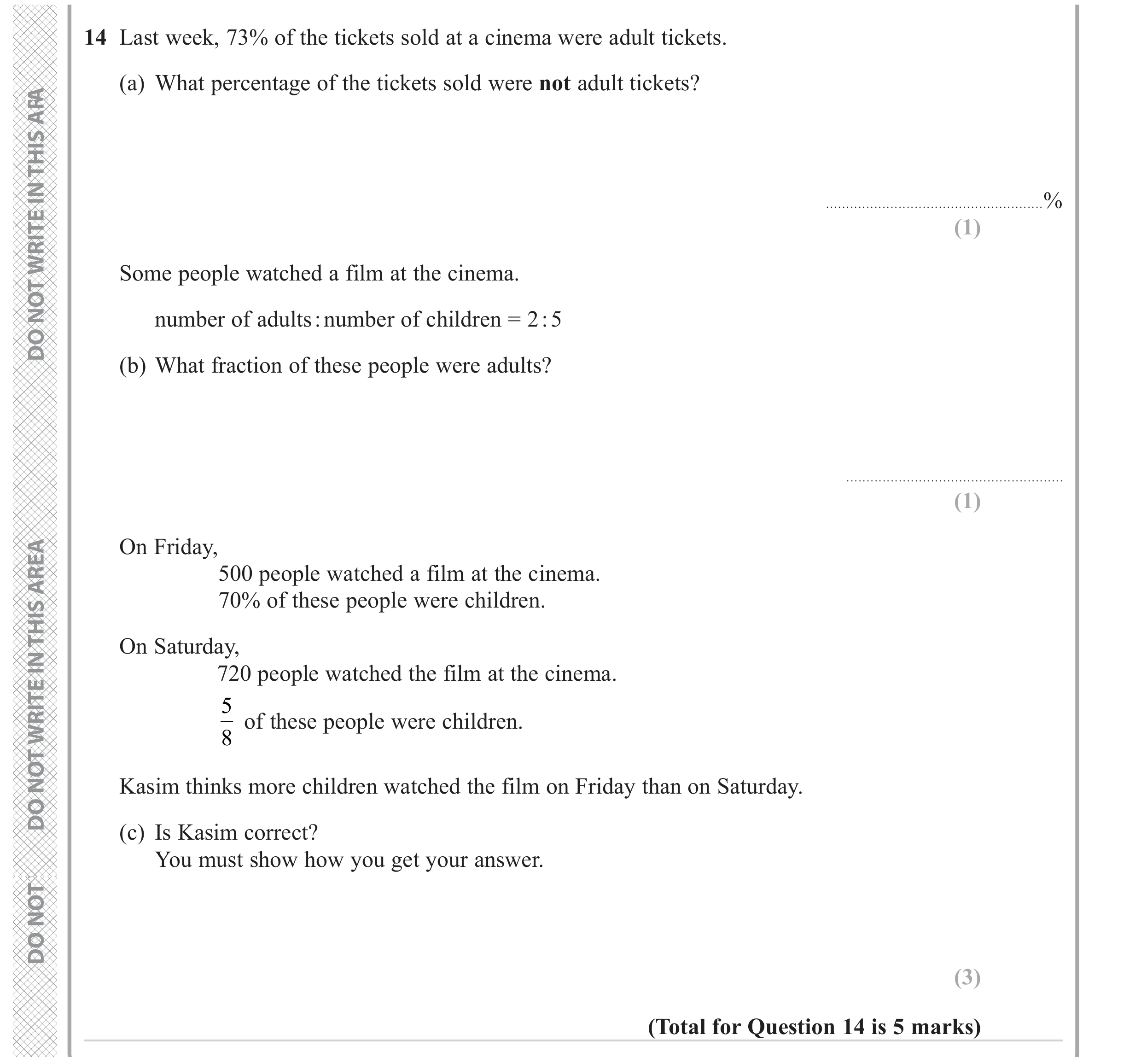 Question 14 — Percentages, Ratios, Fractions — Edexcel GCSE June 2023