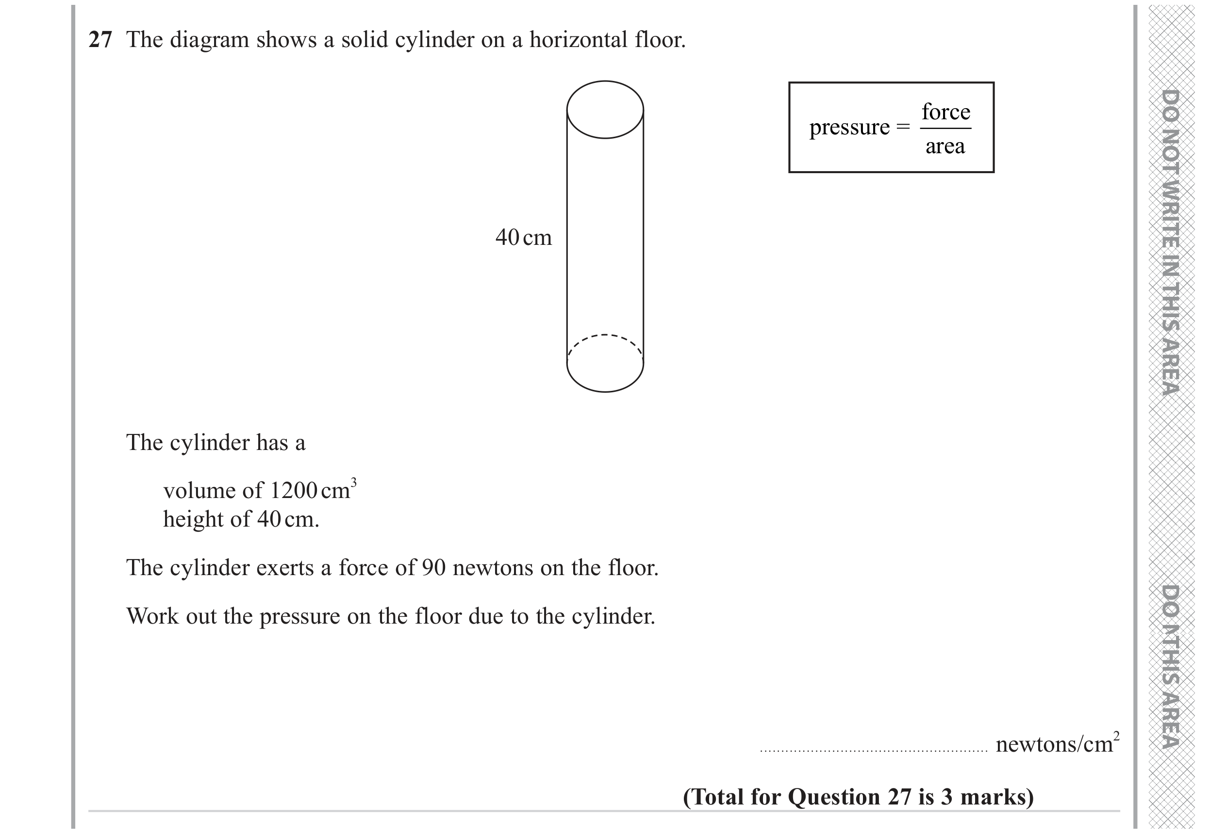 Question 27 — 3D Shapes and Volume, Speed/Distance/Time/Density/Pressure — Edexcel GCSE June 2023