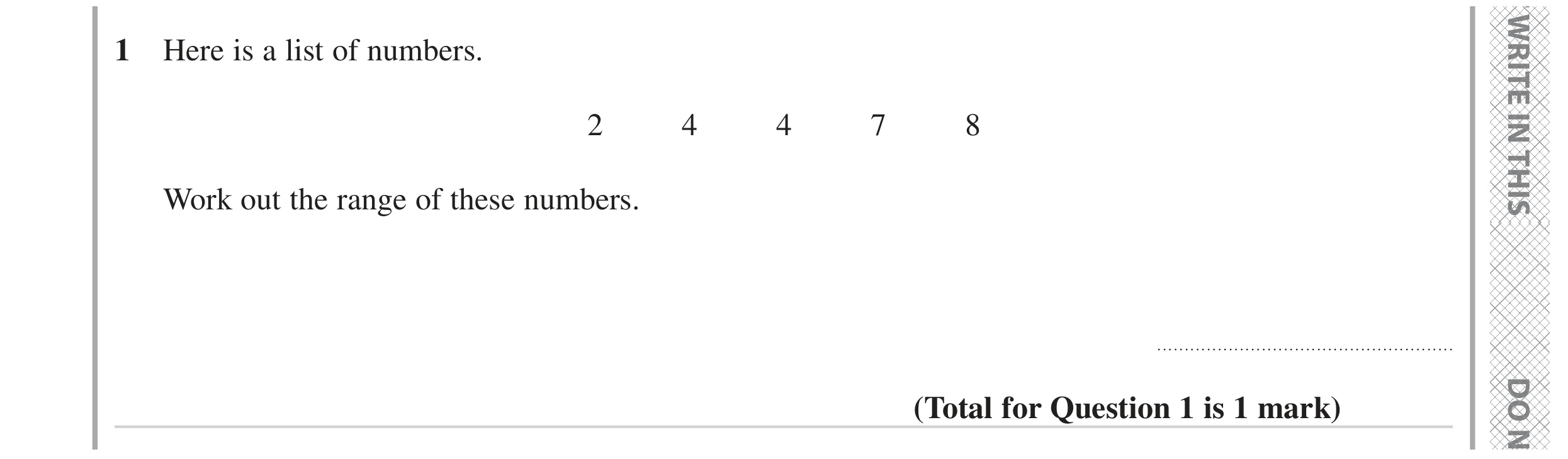 Question 1 — Mean/Median/Mode/Range — Edexcel GCSE November 2023