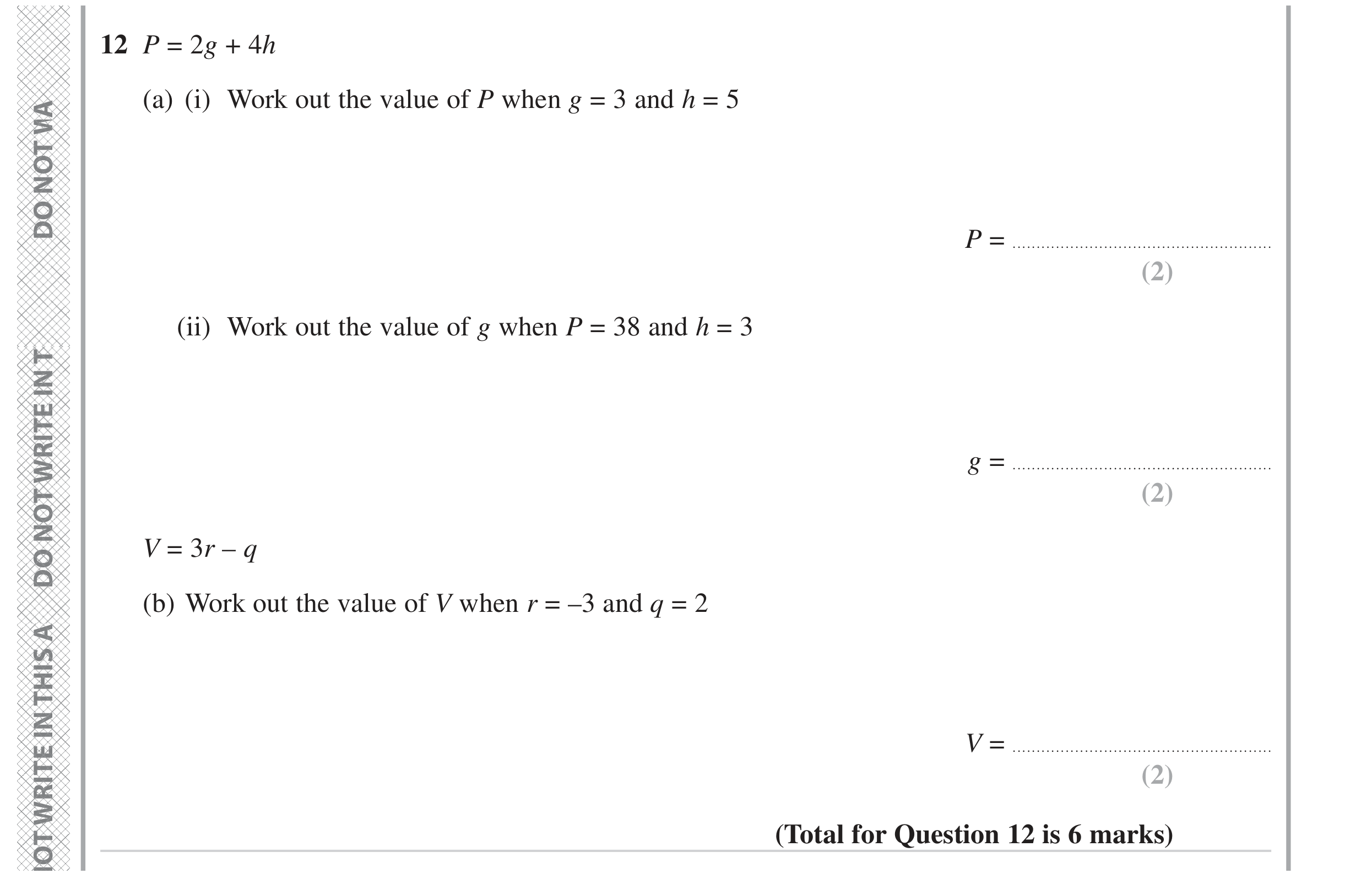 Question 12 — Formulae — Edexcel GCSE November 2023