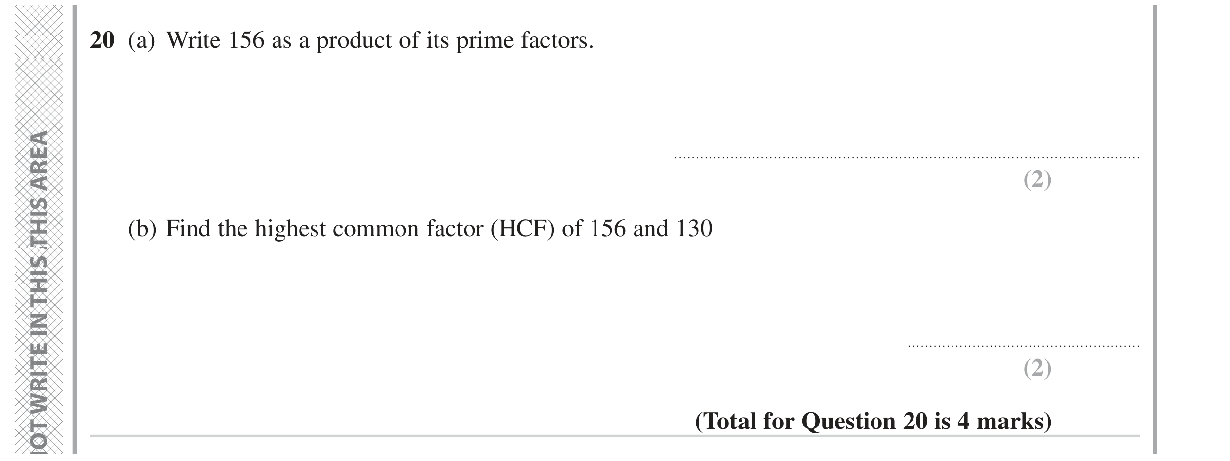 Question 20 — Prime Factors, HCF and LCM — Edexcel GCSE November 2023