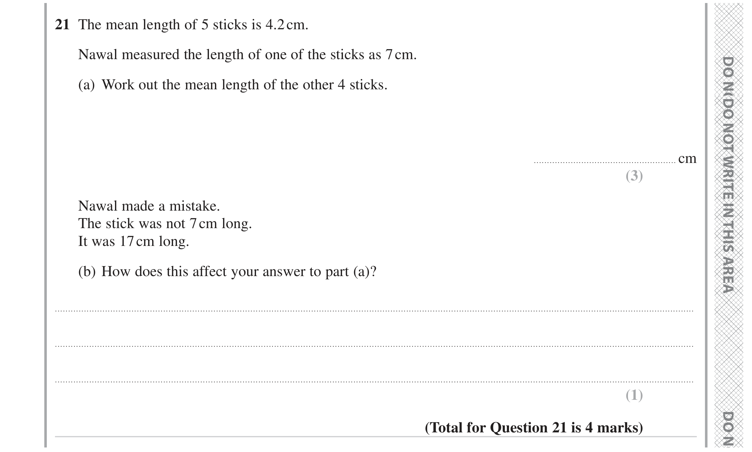 Question 21 — Mean/Median/Mode/Range — Edexcel GCSE November 2023