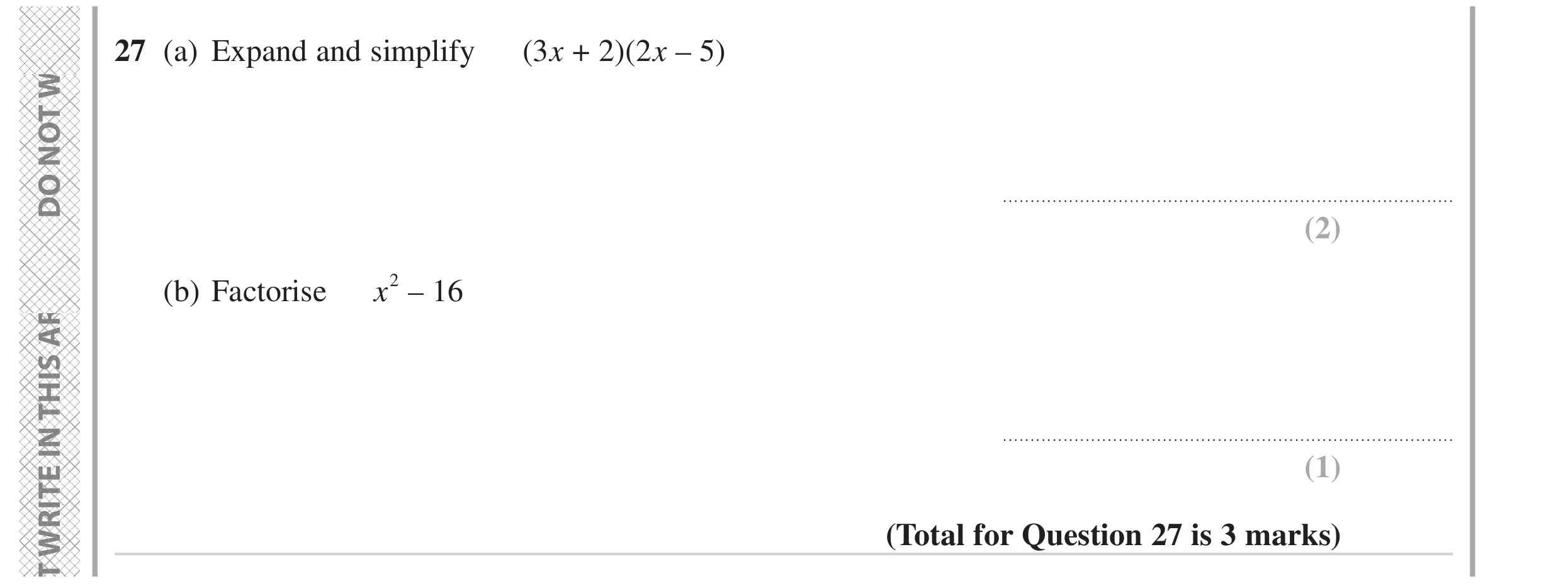 Question 27 — Factorise/Expand/Simplify — Edexcel GCSE November 2023