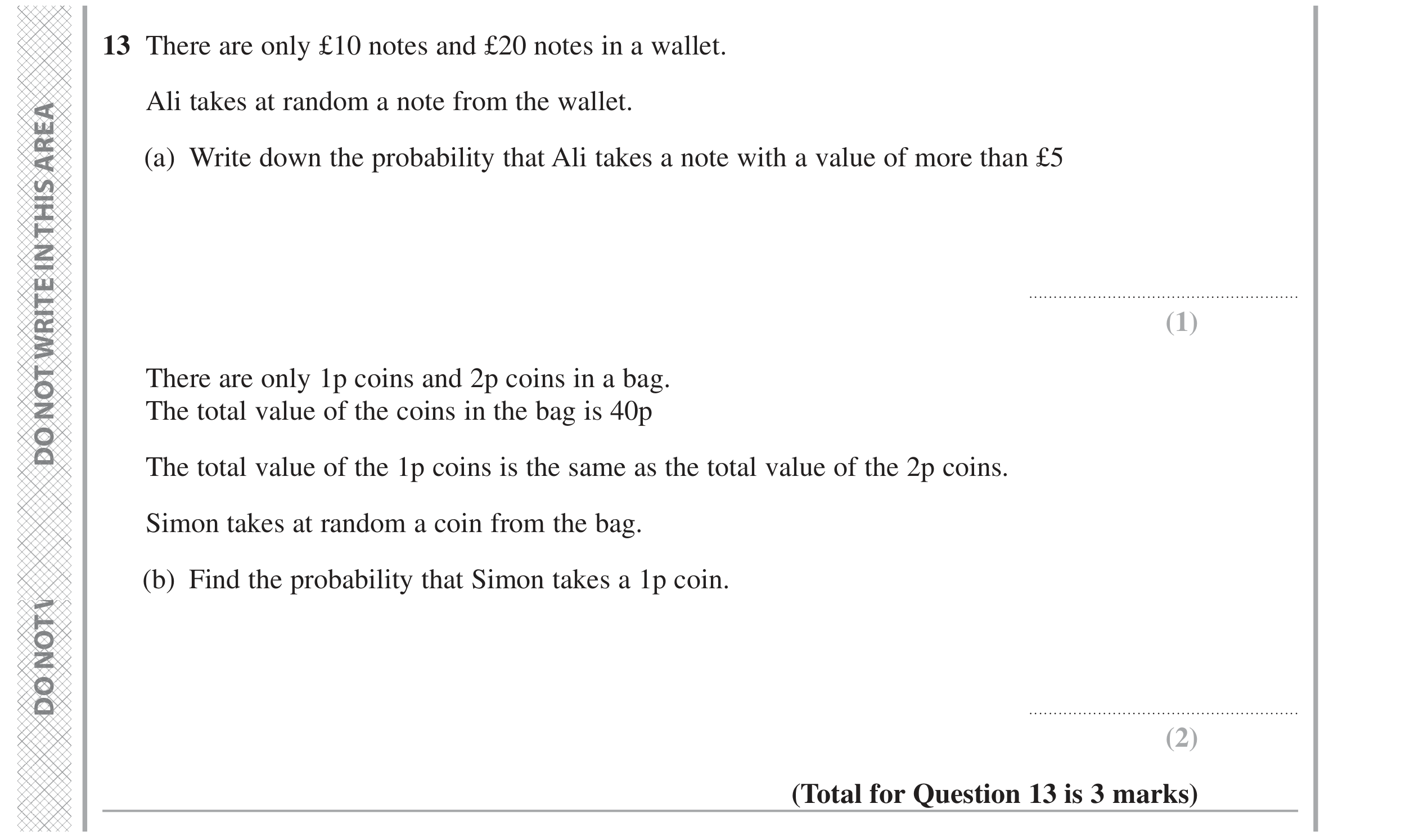 Question 13 — Probability — Edexcel GCSE June 2024