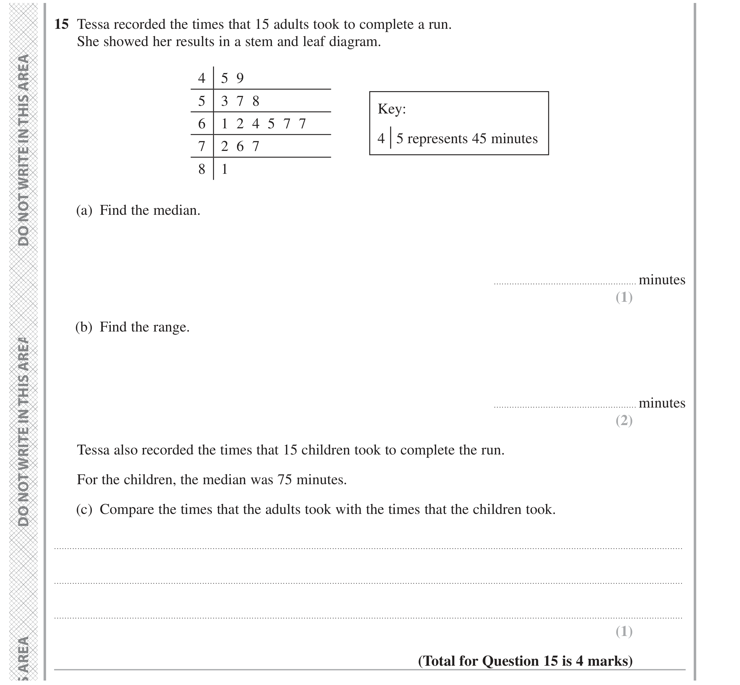 Question 15 — Stem and Leaf — Edexcel GCSE June 2024