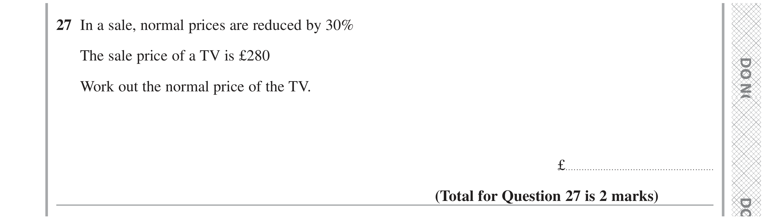 Question 27 — Percentages — Edexcel GCSE June 2024