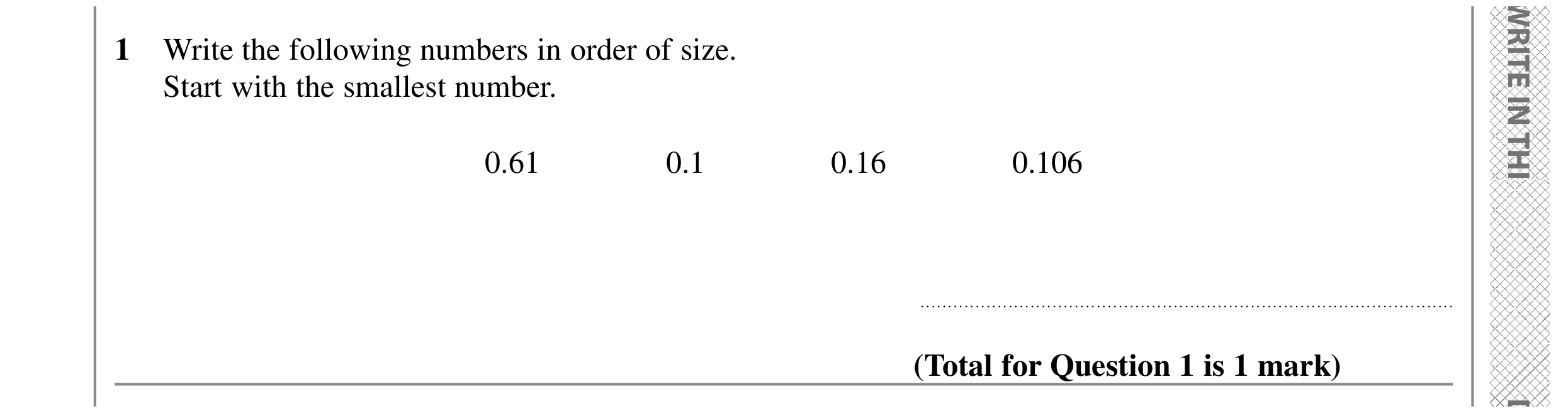 Question 1 — Decimals — Edexcel GCSE SAM 2015