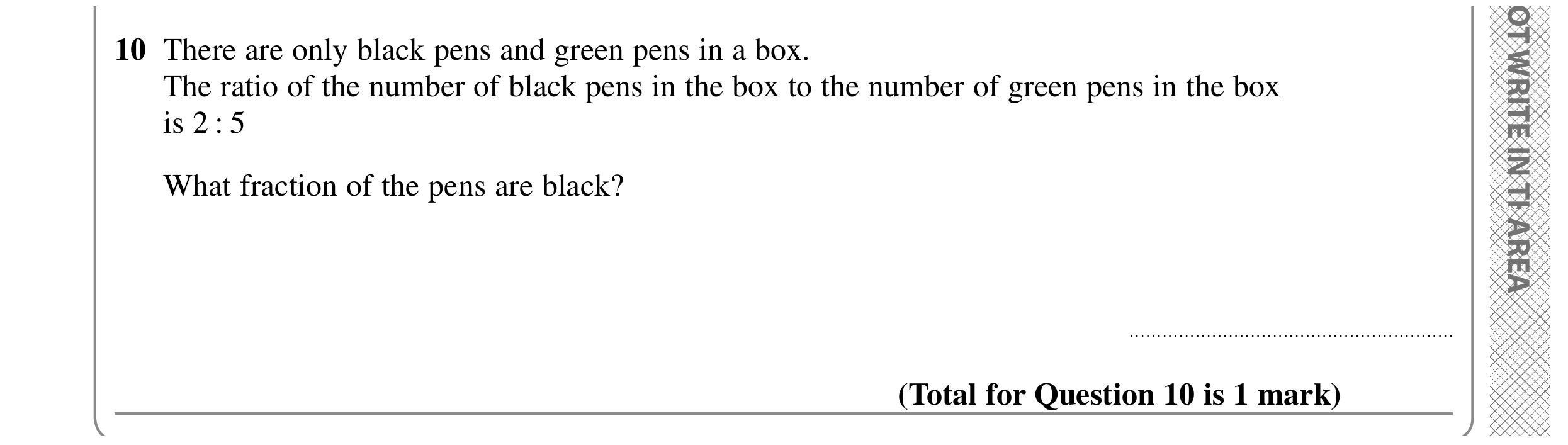 Question 10 — Ratios, Fractions — Edexcel GCSE SAM 2015
