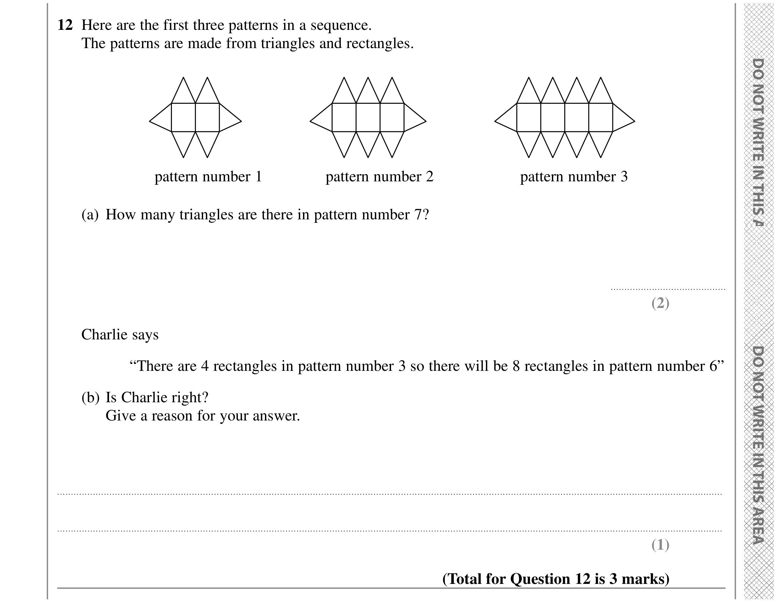 Question 12 — Sequences — Edexcel GCSE SAM 2015