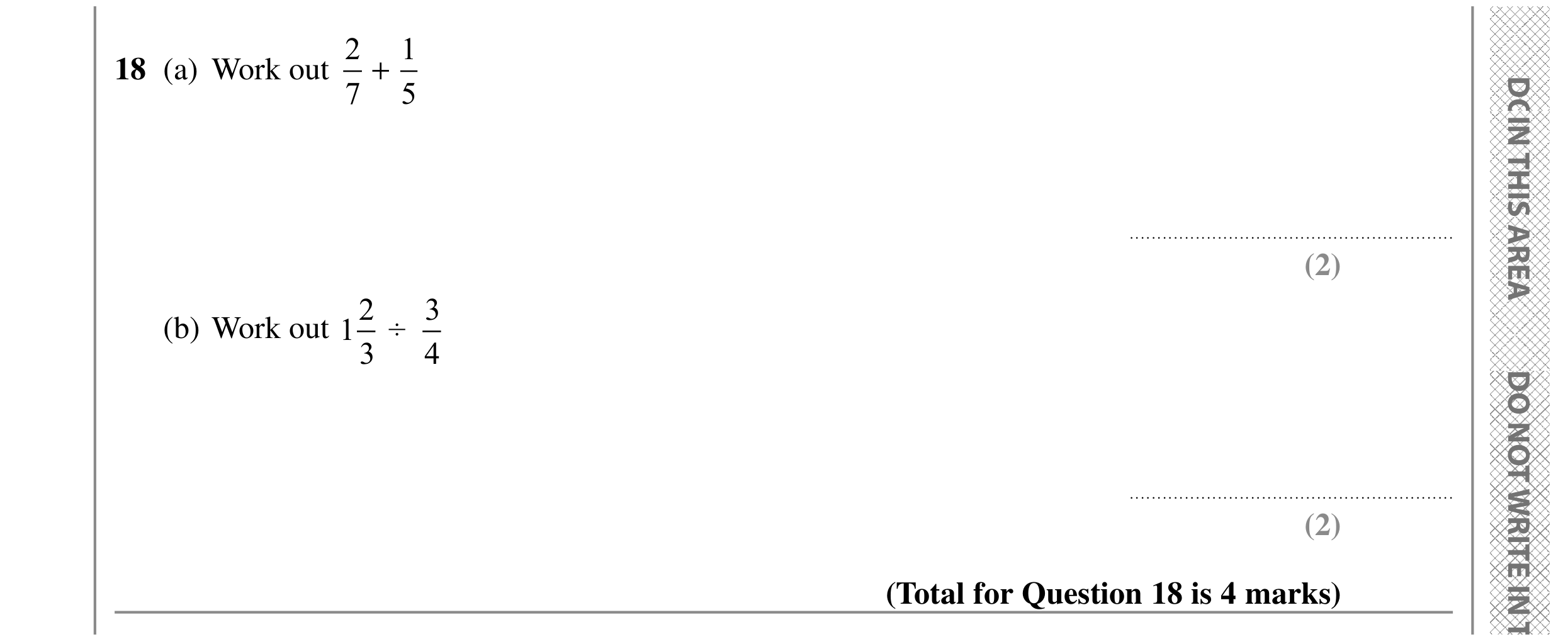 Question 18 — Fractions — Edexcel GCSE SAM 2015