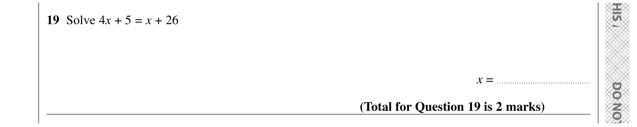 Question 19 — Linear Equations — Edexcel GCSE SAM 2015
