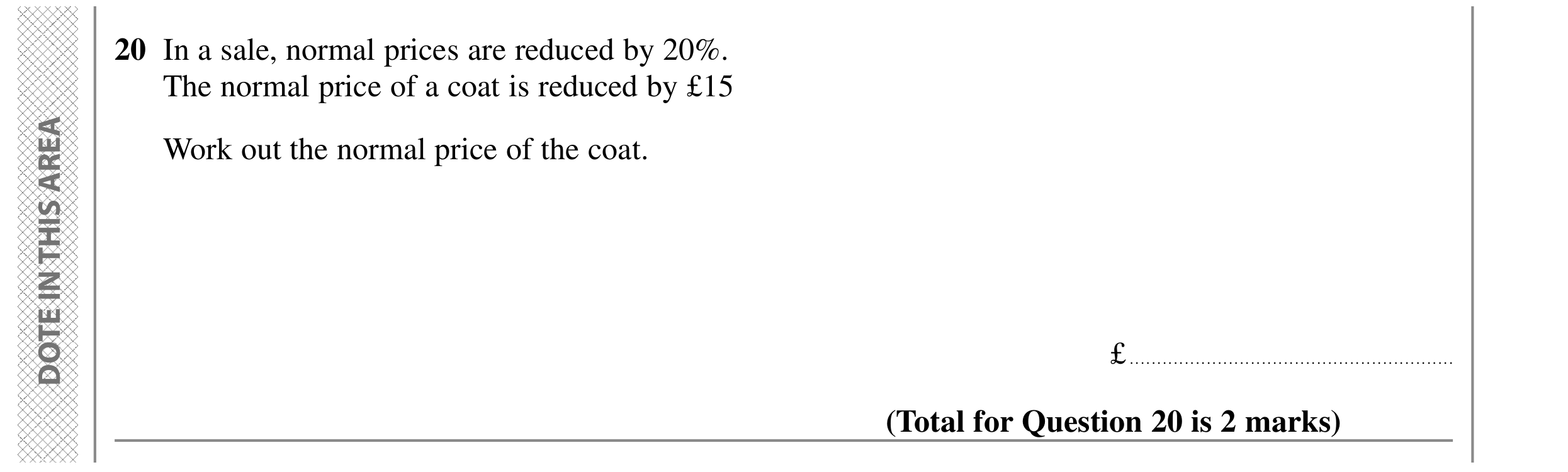 Question 20 — Percentages — Edexcel GCSE SAM 2015
