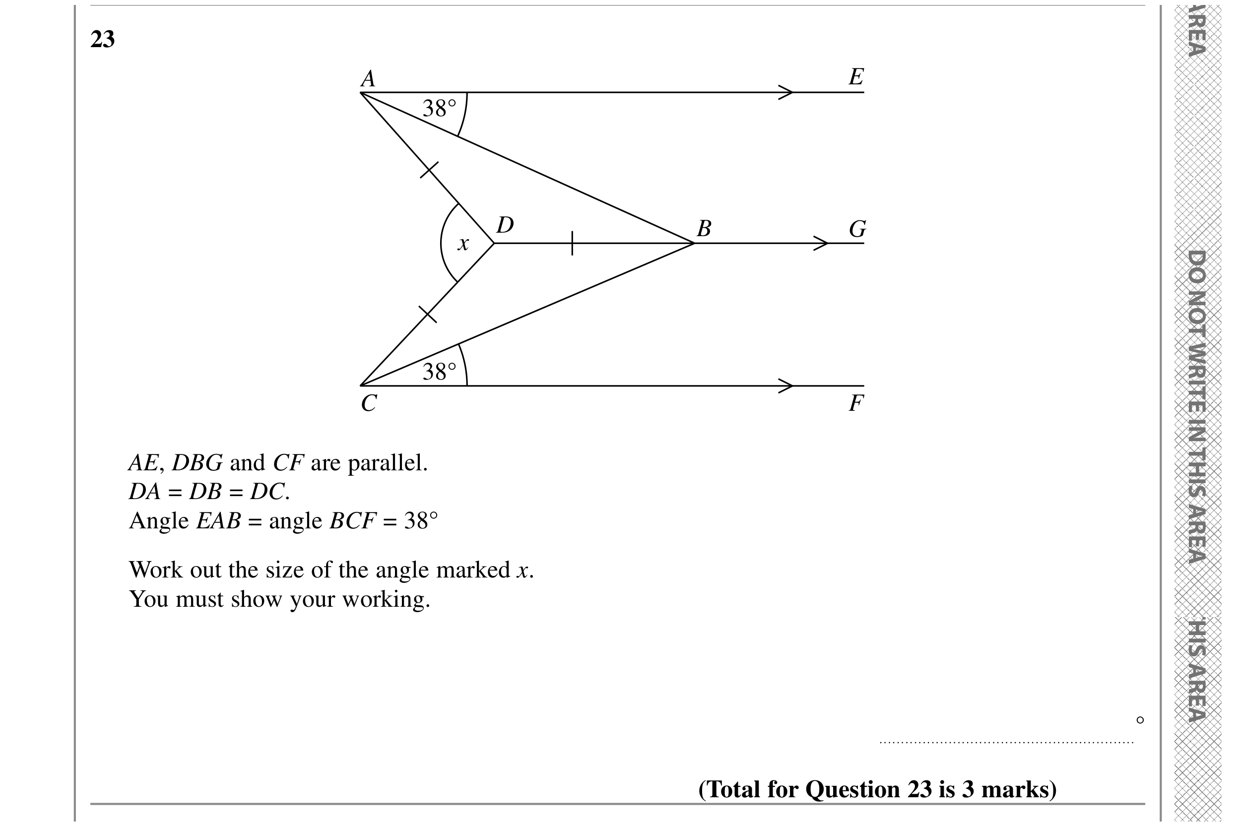 Question 23 — Angles in Parallel Lines, Angles — Edexcel GCSE SAM 2015