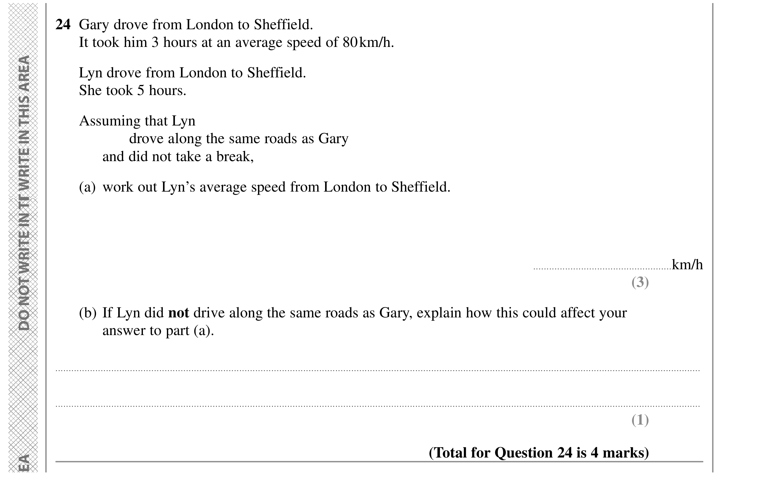 Question 24 — Speed/Distance/Time/Density/Pressure — Edexcel GCSE SAM 2015