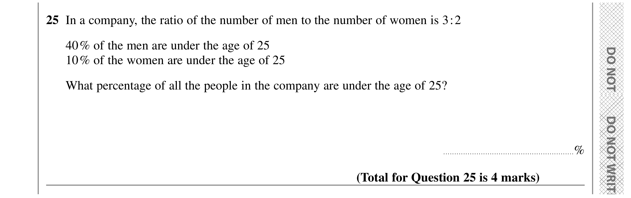 Question 25 — Ratios, Percentages — Edexcel GCSE SAM 2015