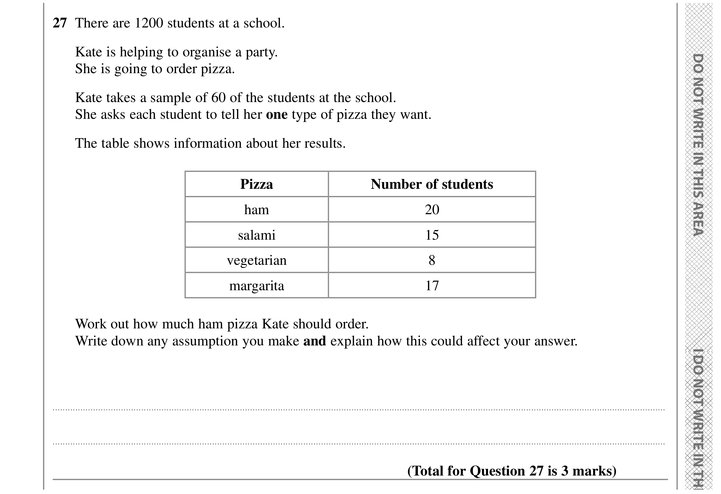 Question 27 — Stray — Edexcel GCSE SAM 2015