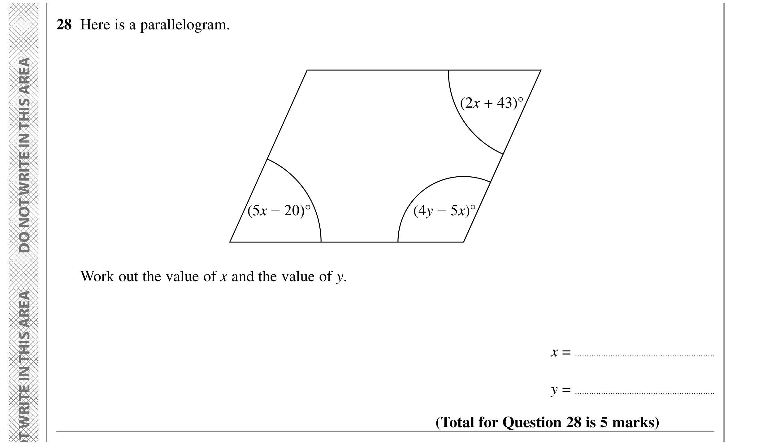 Question 28 — Angles — Edexcel GCSE SAM 2015