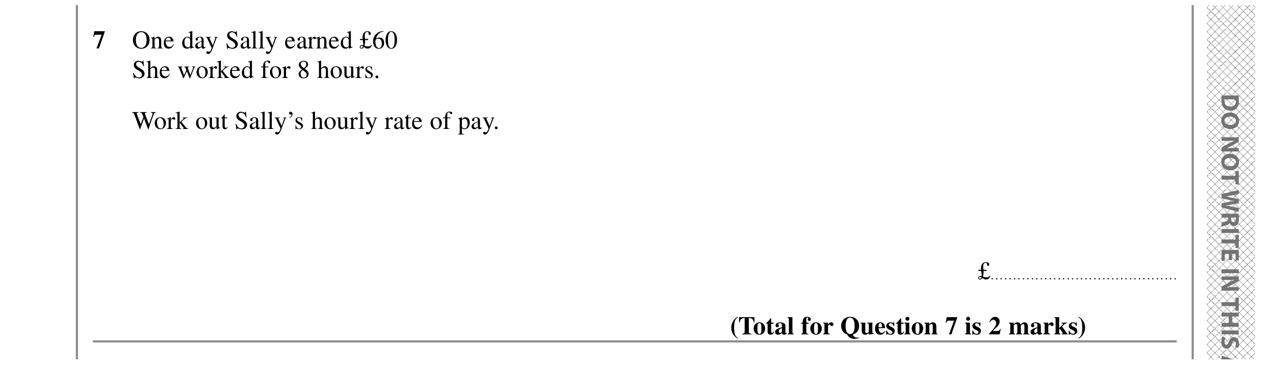 Question 7 — Money Problems — Edexcel GCSE SAM 2015