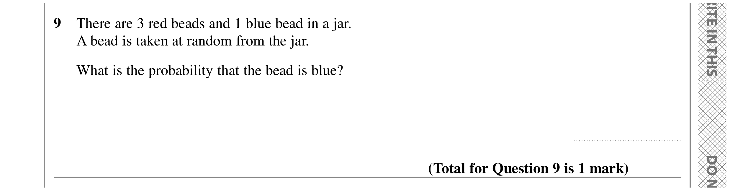 Question 9 — Probability — Edexcel GCSE SAM 2015