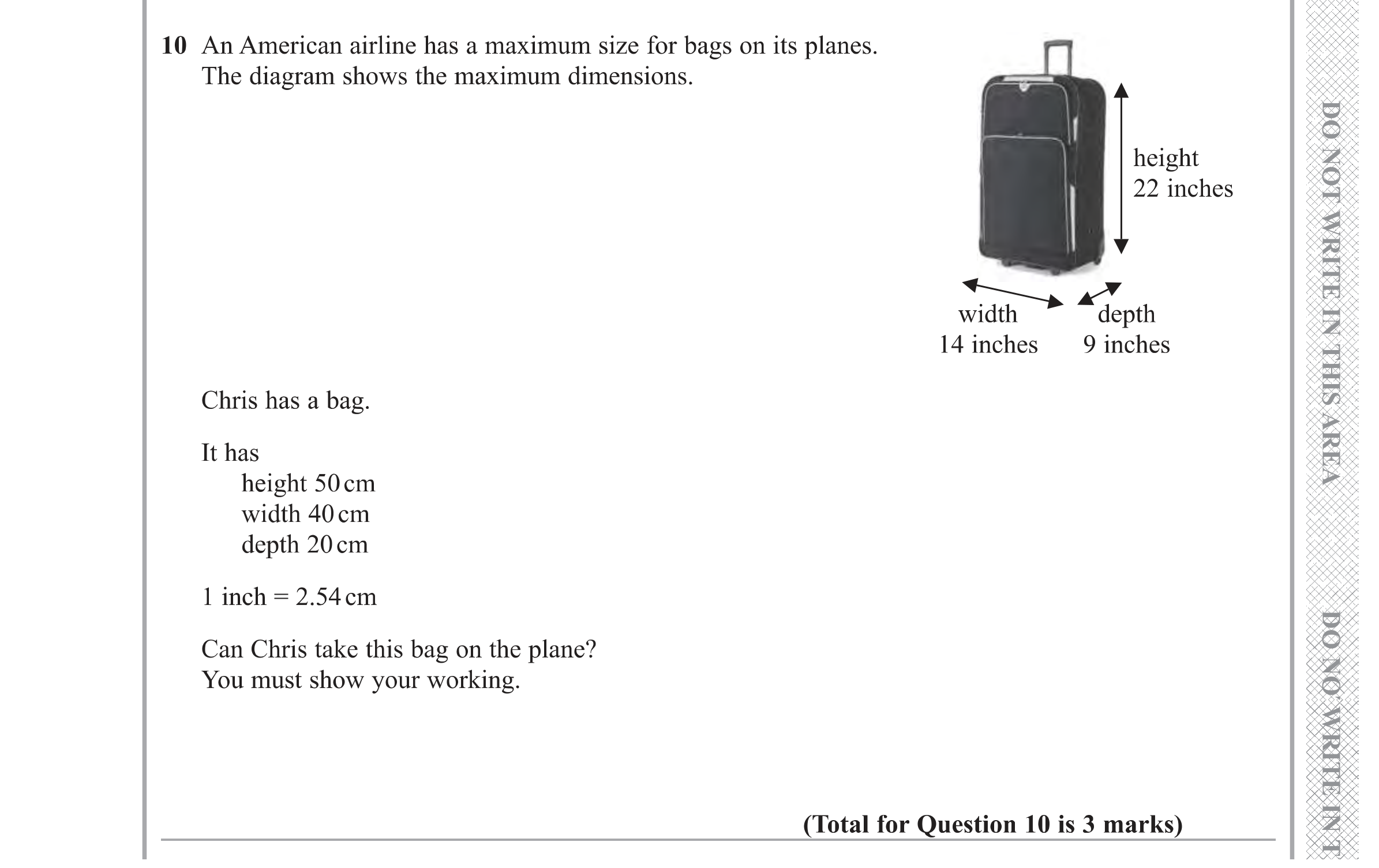 Question 10 — Unit Conversions, Stray — Edexcel GCSE Specimen Set 1