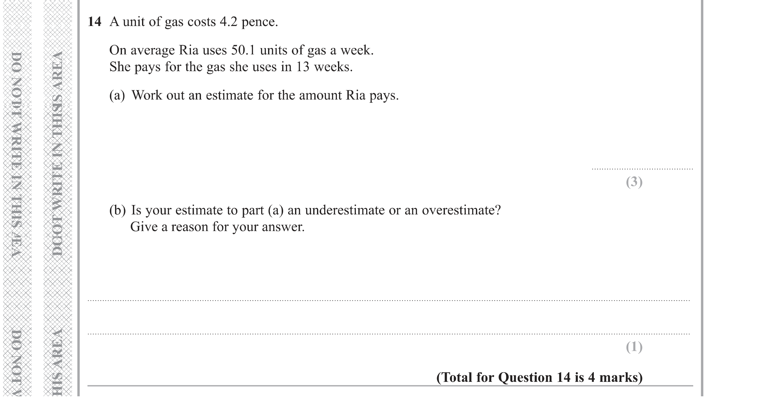 Question 14 — Estimations — Edexcel GCSE Specimen Set 1