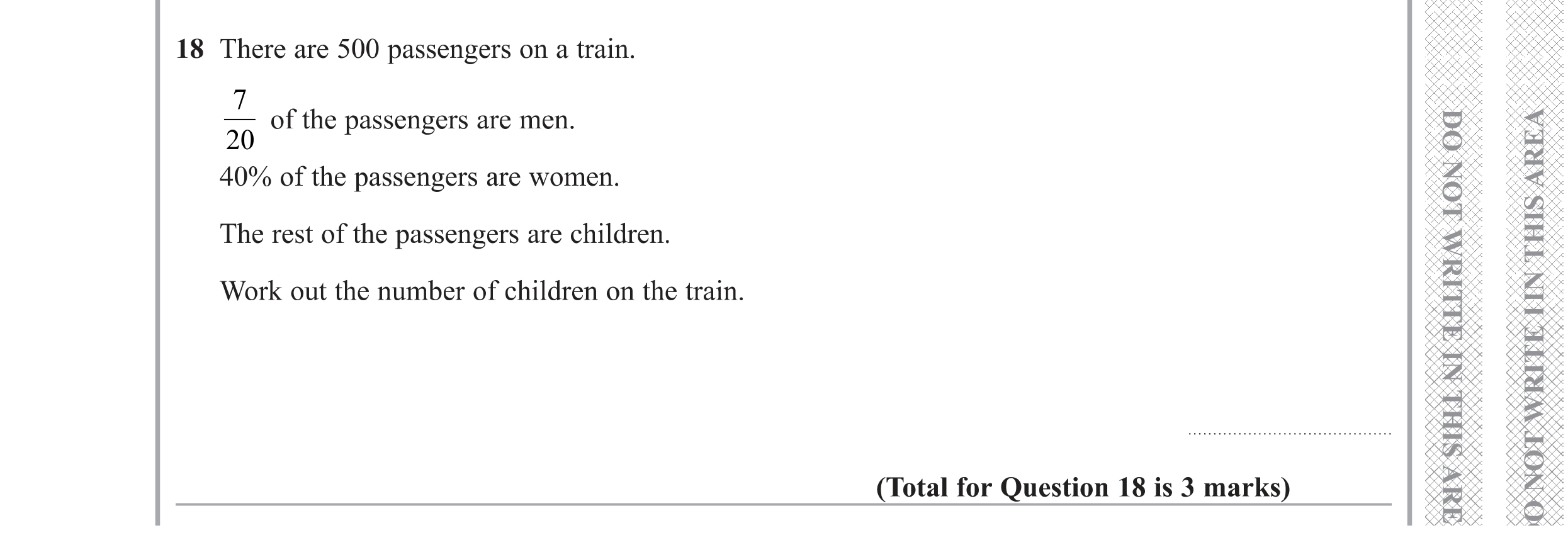 Question 18 — Percentages, Fractions — Edexcel GCSE Specimen Set 1
