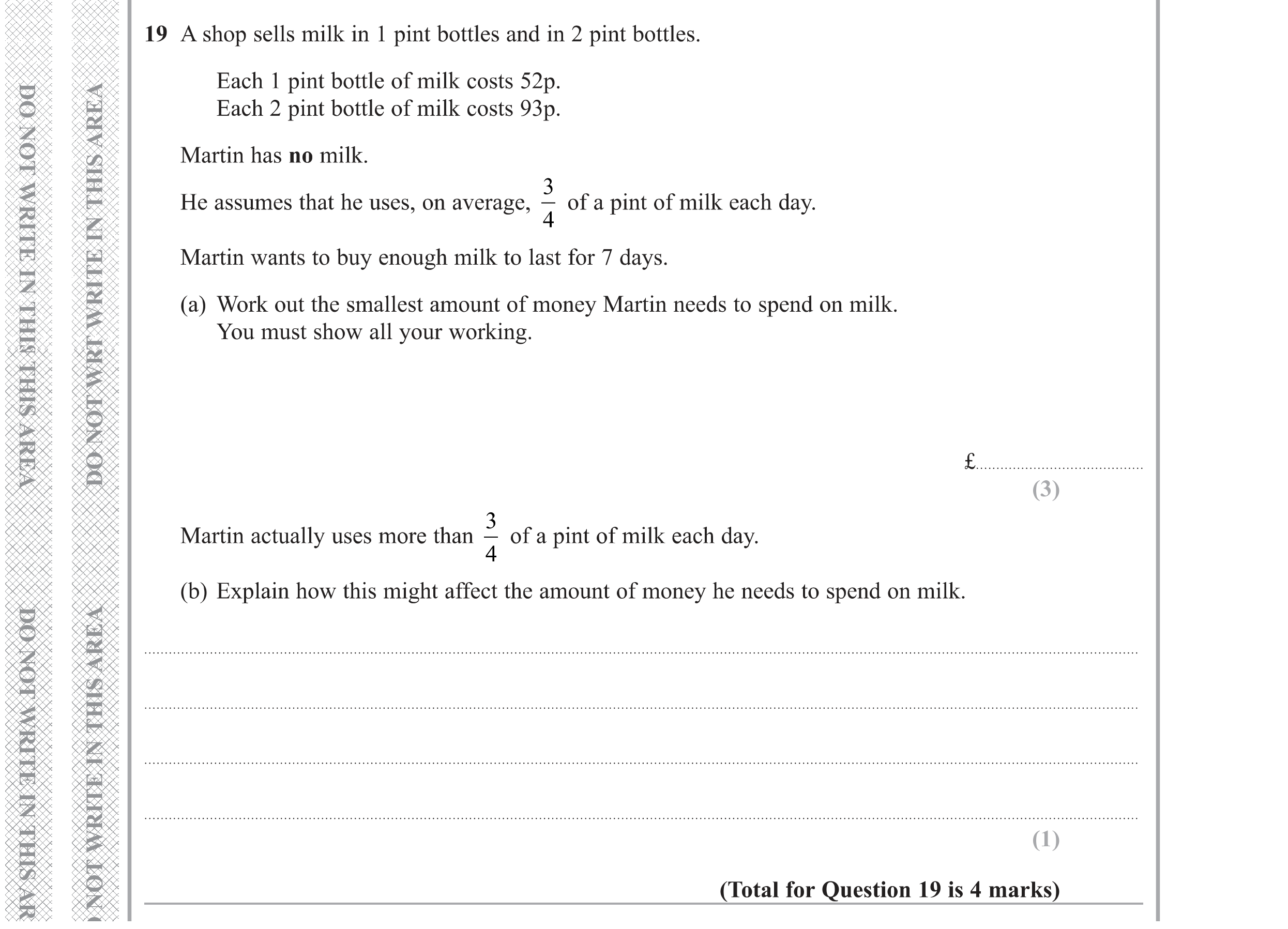 Question 19 — Money Problems — Edexcel GCSE Specimen Set 1