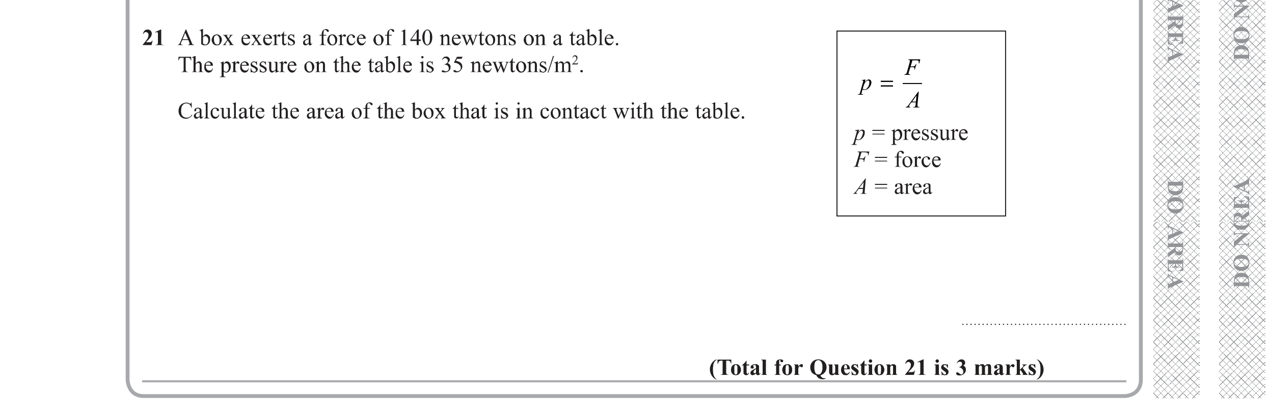 Question 21 — Formulae — Edexcel GCSE Specimen Set 1