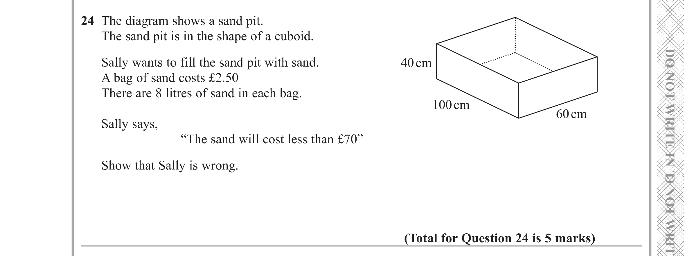 Question 24 — 3D Shapes and Volume, Unit Conversions, Stray — Edexcel GCSE Specimen Set 1