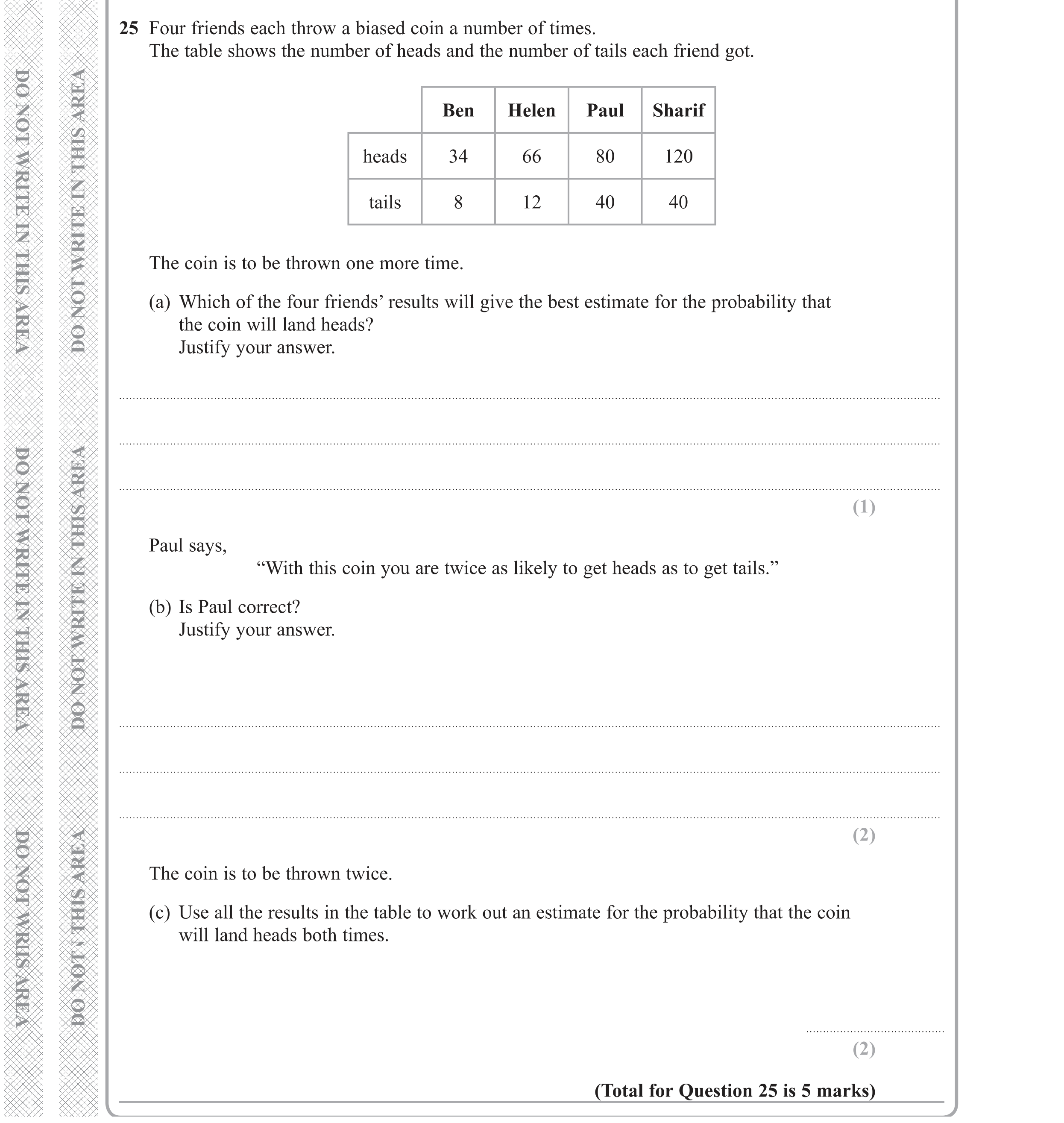 Question 25 — Probability — Edexcel GCSE Specimen Set 1