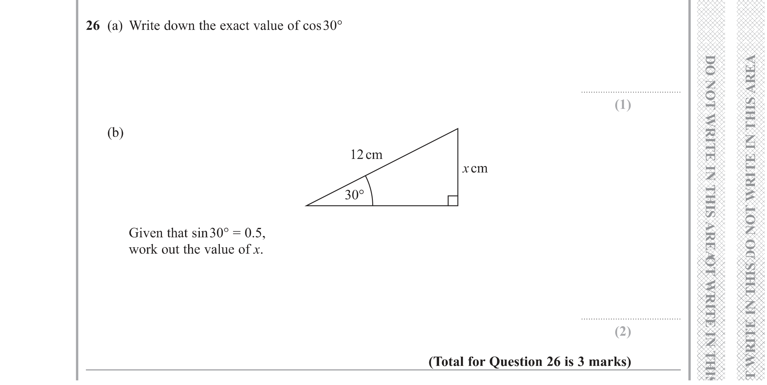 Question 26 — Trig — Edexcel GCSE Specimen Set 1