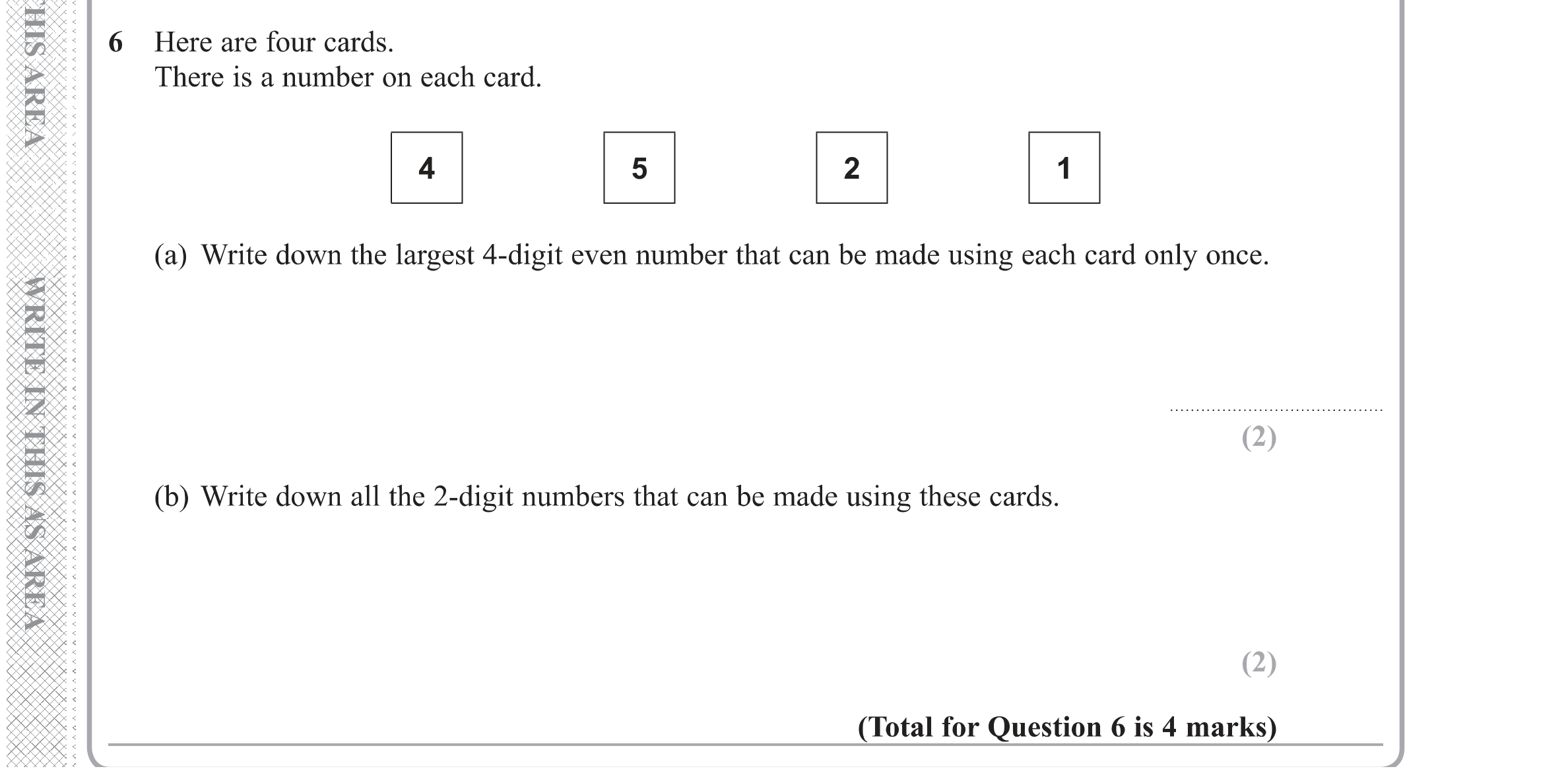 Question 6 — Place Value, Probability — Edexcel GCSE Specimen Set 1