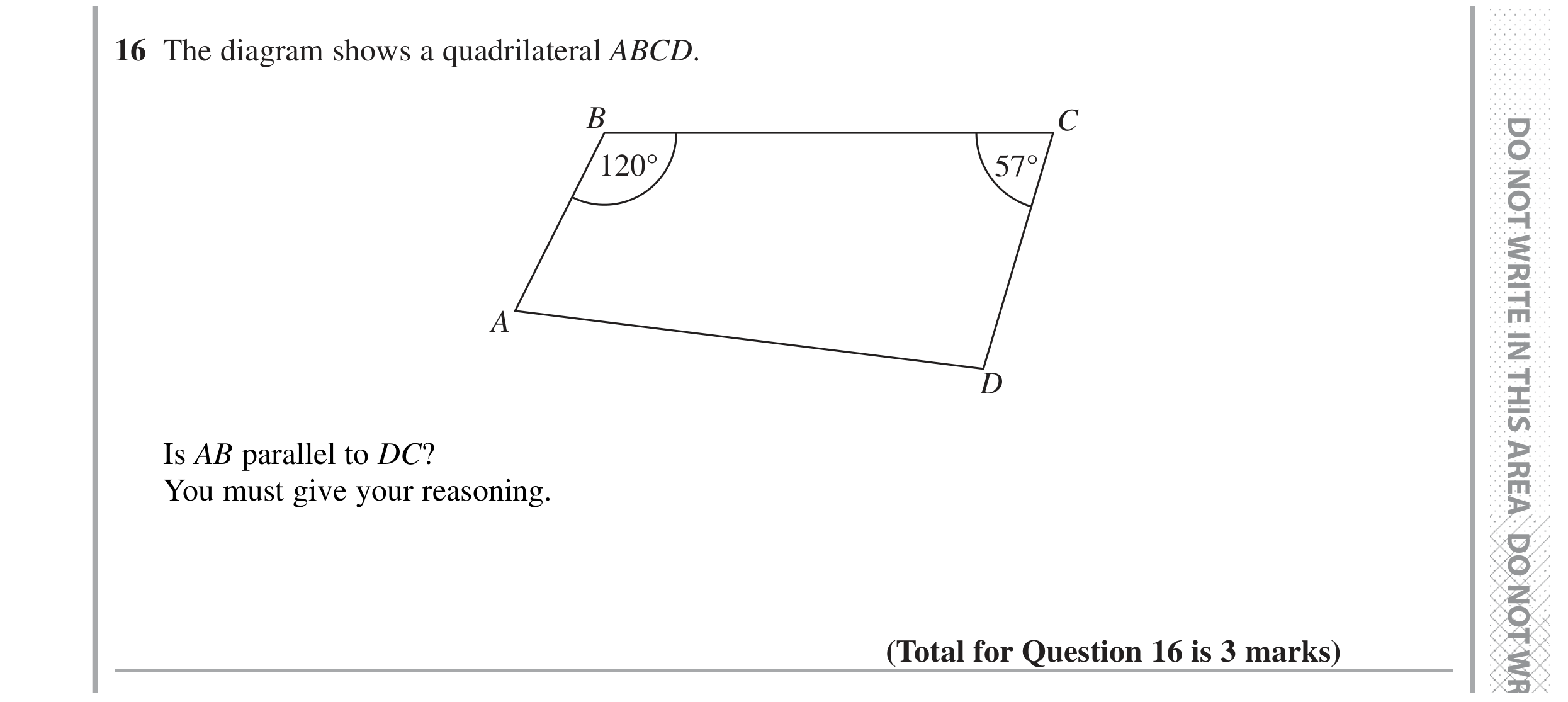 Question 16 — Angles, Stray — Edexcel GCSE Specimen Set 2