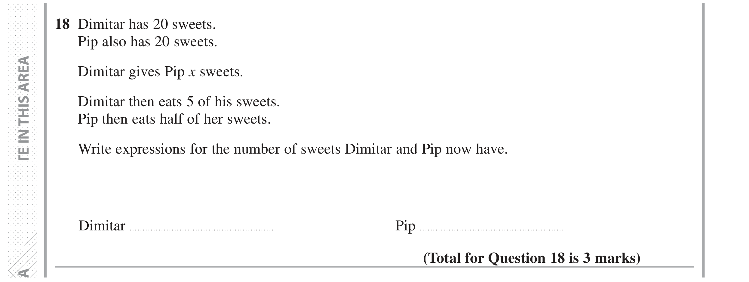 Question 18 — Algebra, Stray — Edexcel GCSE Specimen Set 2