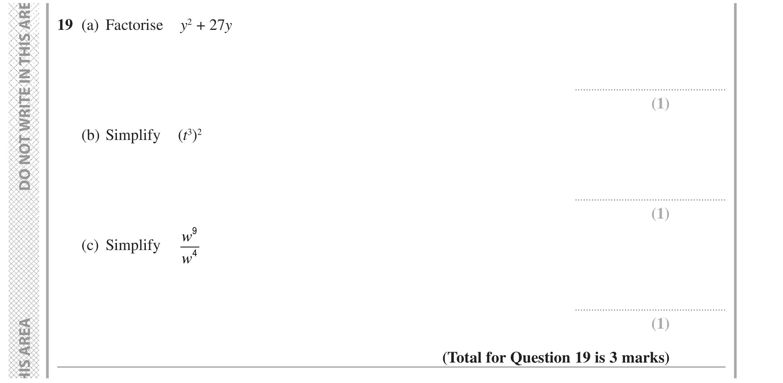 Question 19 — Factorise/Expand/Simplify, Powers — Edexcel GCSE Specimen Set 2