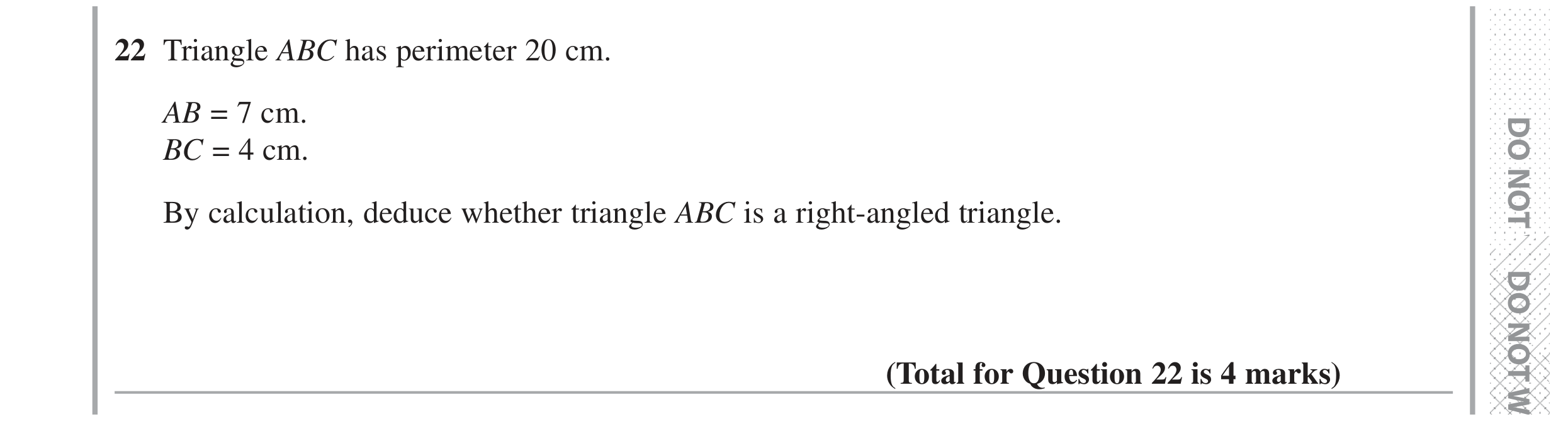 Question 22 — Pythagoras — Edexcel GCSE Specimen Set 2