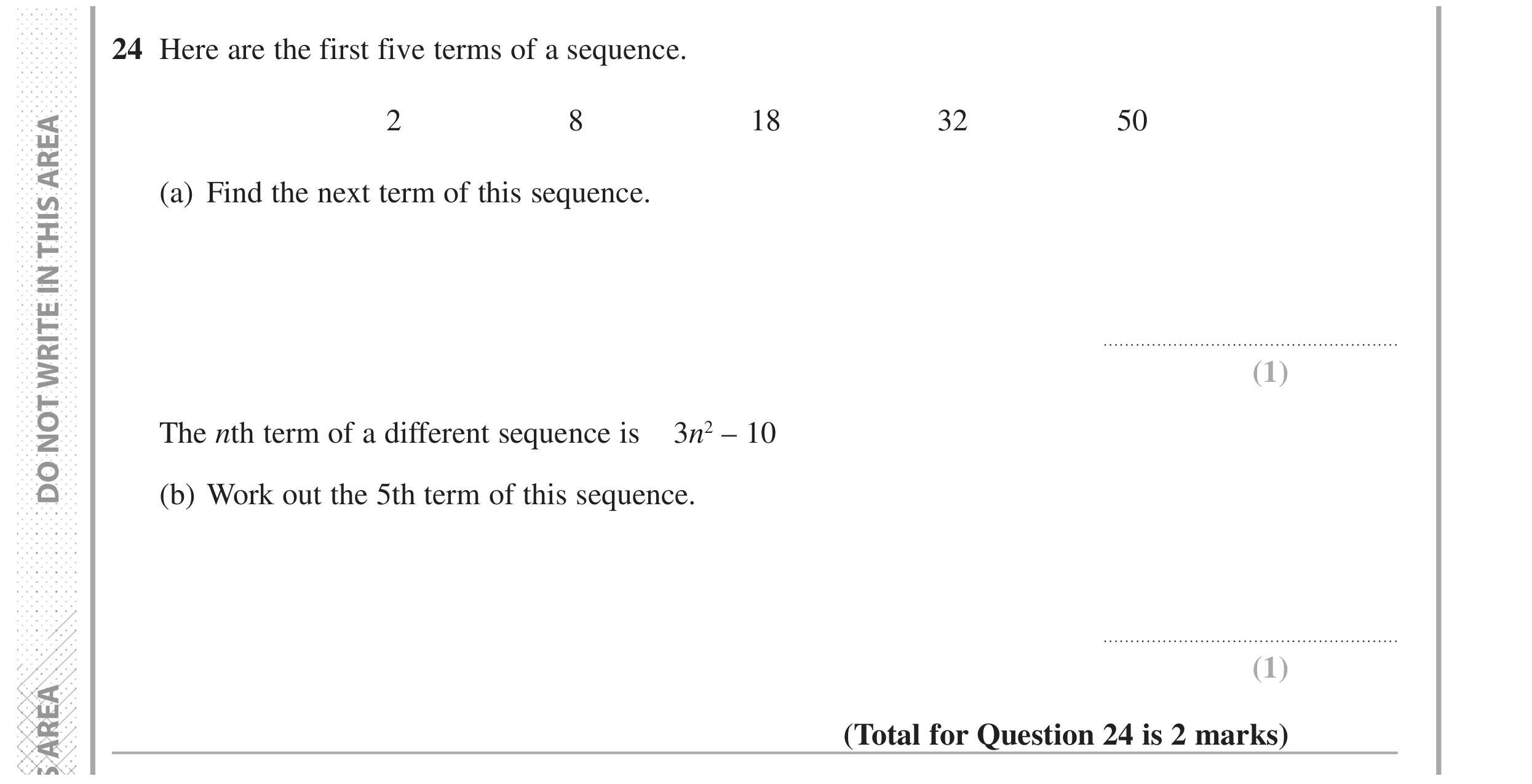 Question 24 — Sequences — Edexcel GCSE Specimen Set 2
