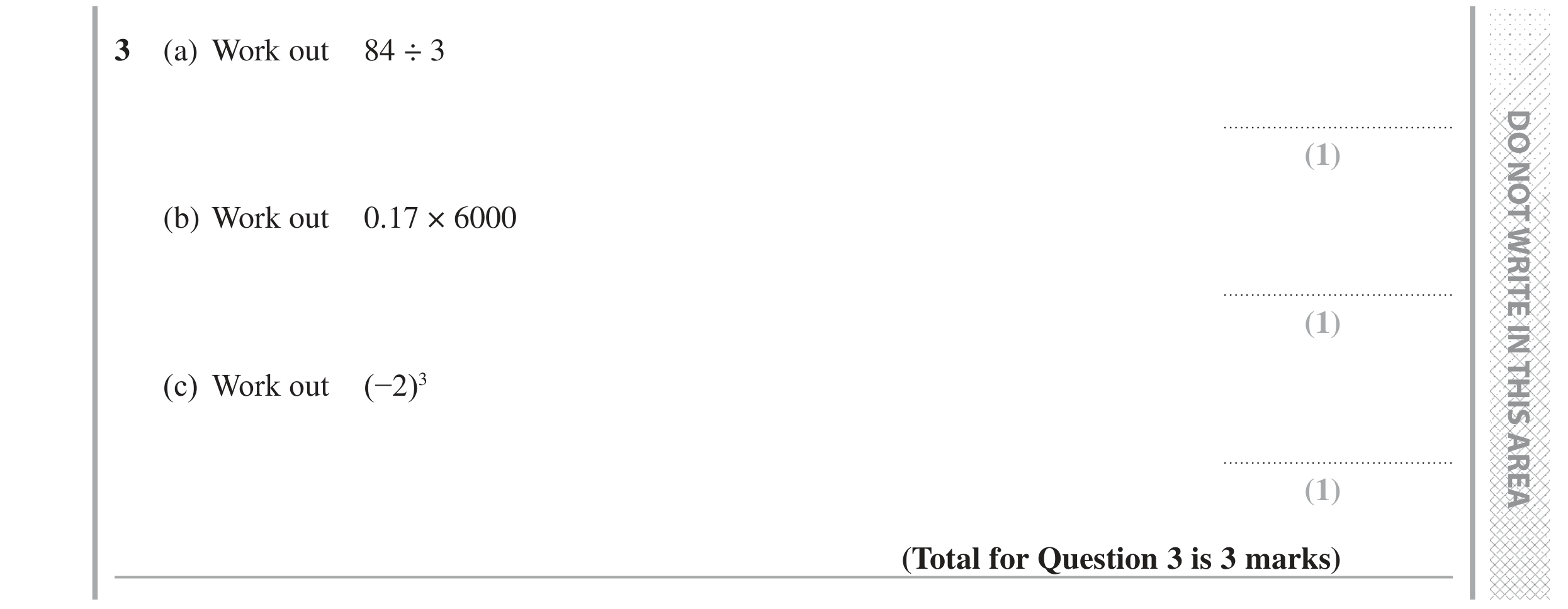 Question 3 — Multiplication, Division, Powers — Edexcel GCSE Specimen Set 2