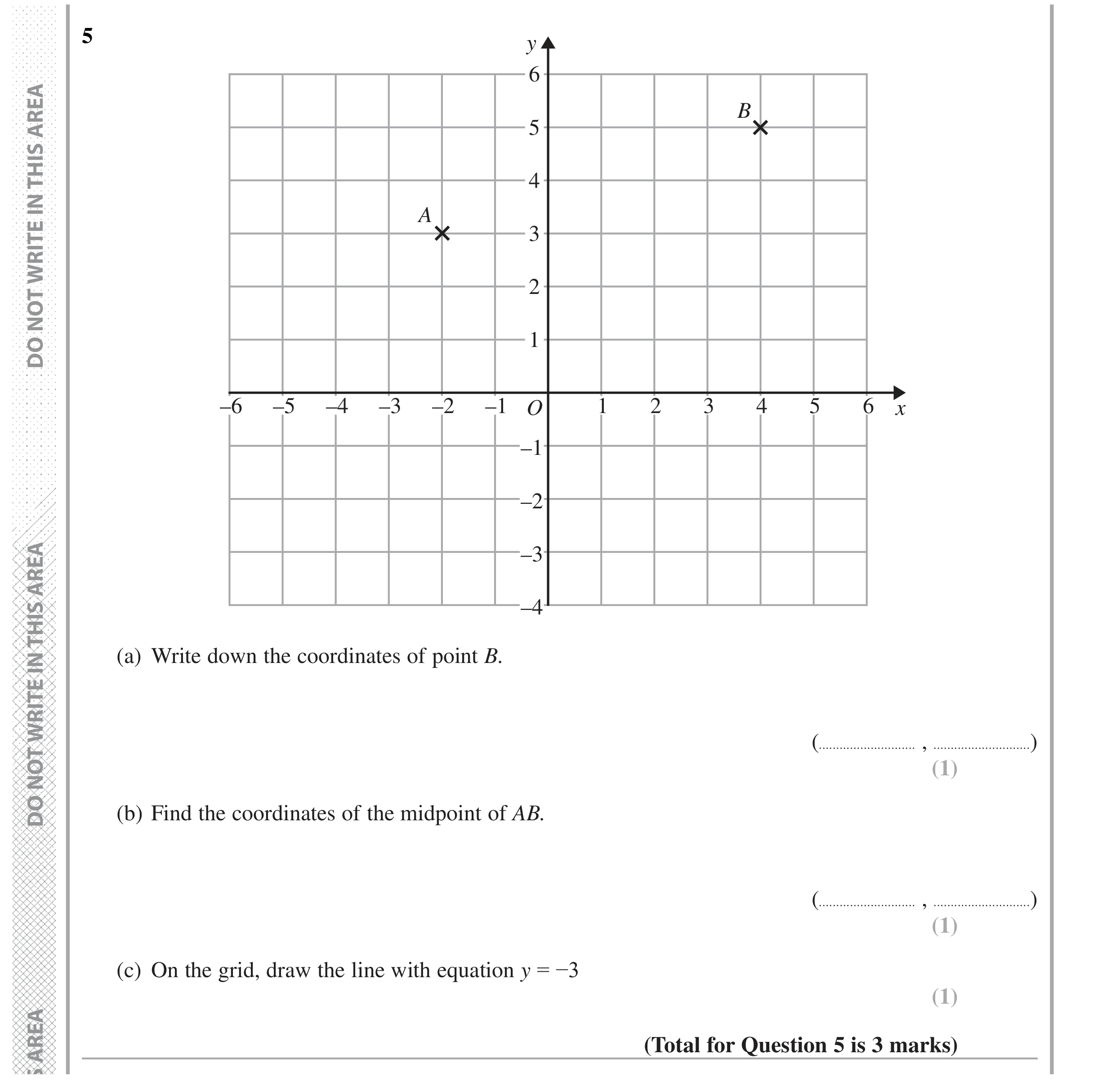 Question 5 — Coordinates, Midpoints, Straight Line Graphs — Edexcel GCSE Specimen Set 2