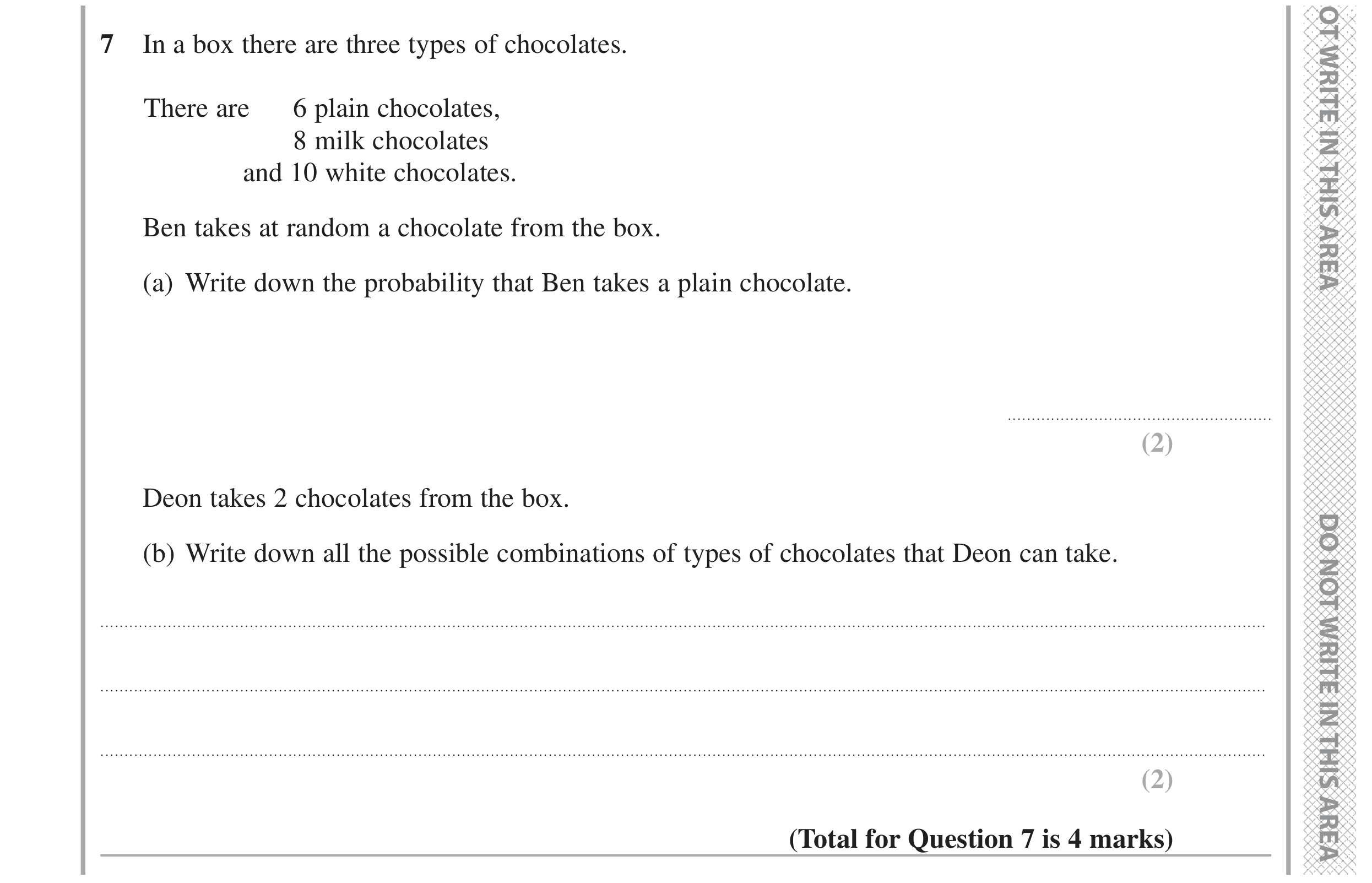 Question 7 — Probability — Edexcel GCSE Specimen Set 2