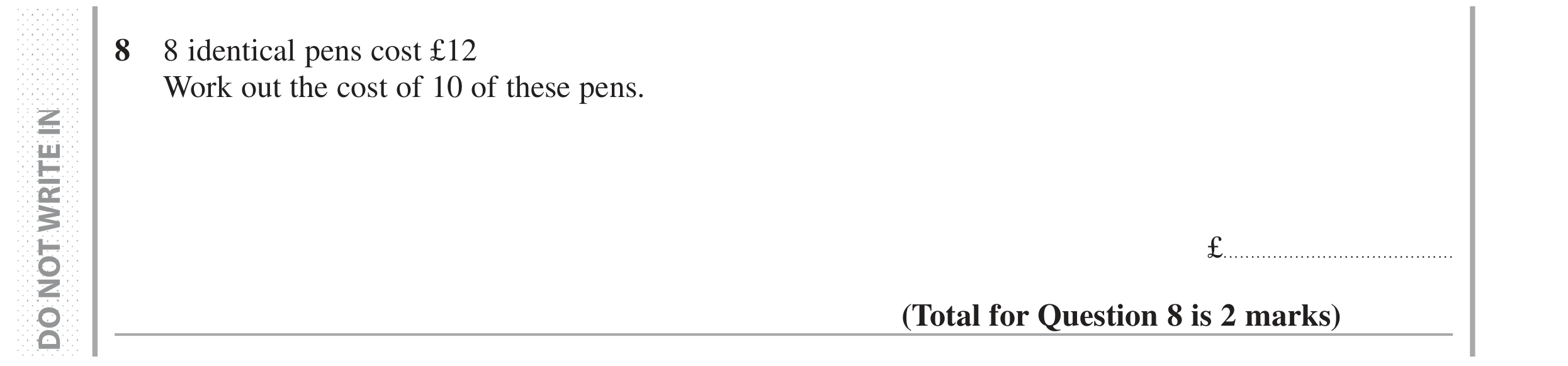 Question 8 — Money Problems — Edexcel GCSE Specimen Set 2
