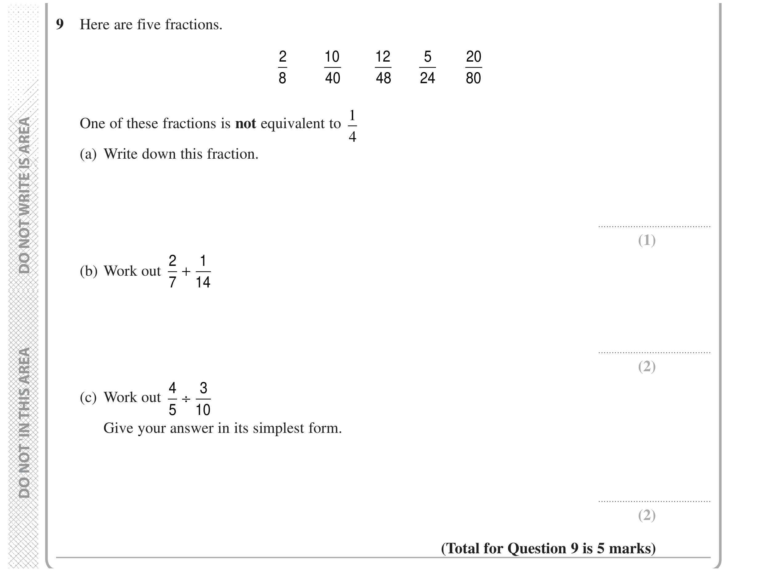 Question 9 — Fractions — Edexcel GCSE Specimen Set 2