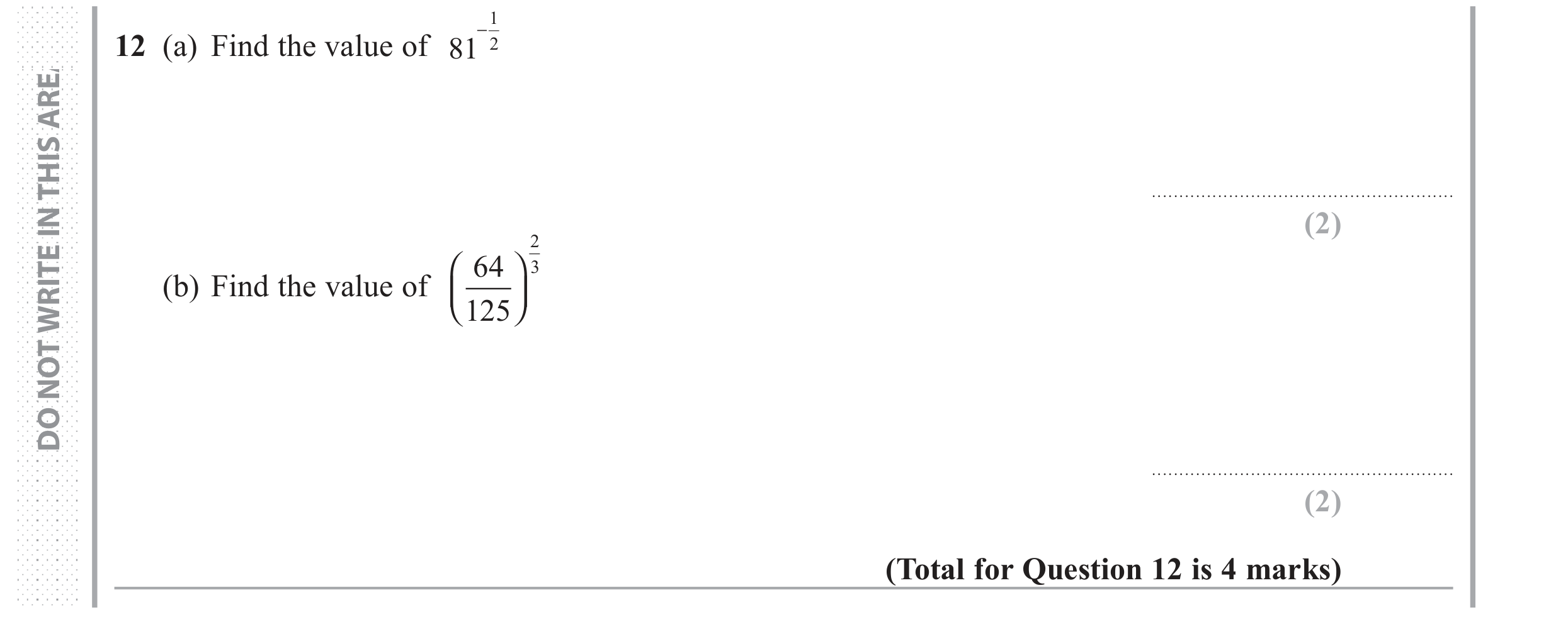 Question 12 — Powers — Edexcel GCSE June 2017