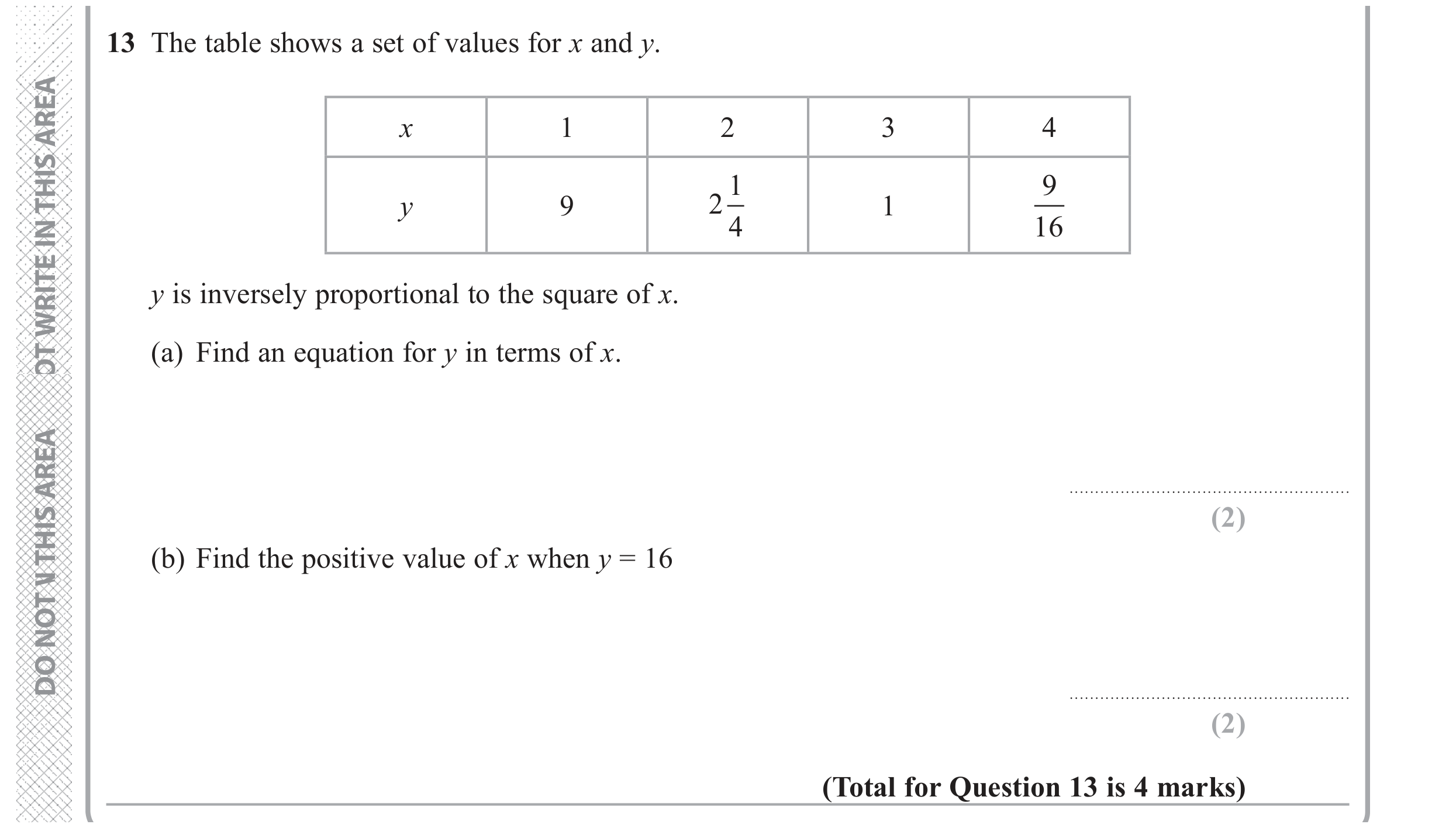 Question 13 — Proportion — Edexcel GCSE June 2017