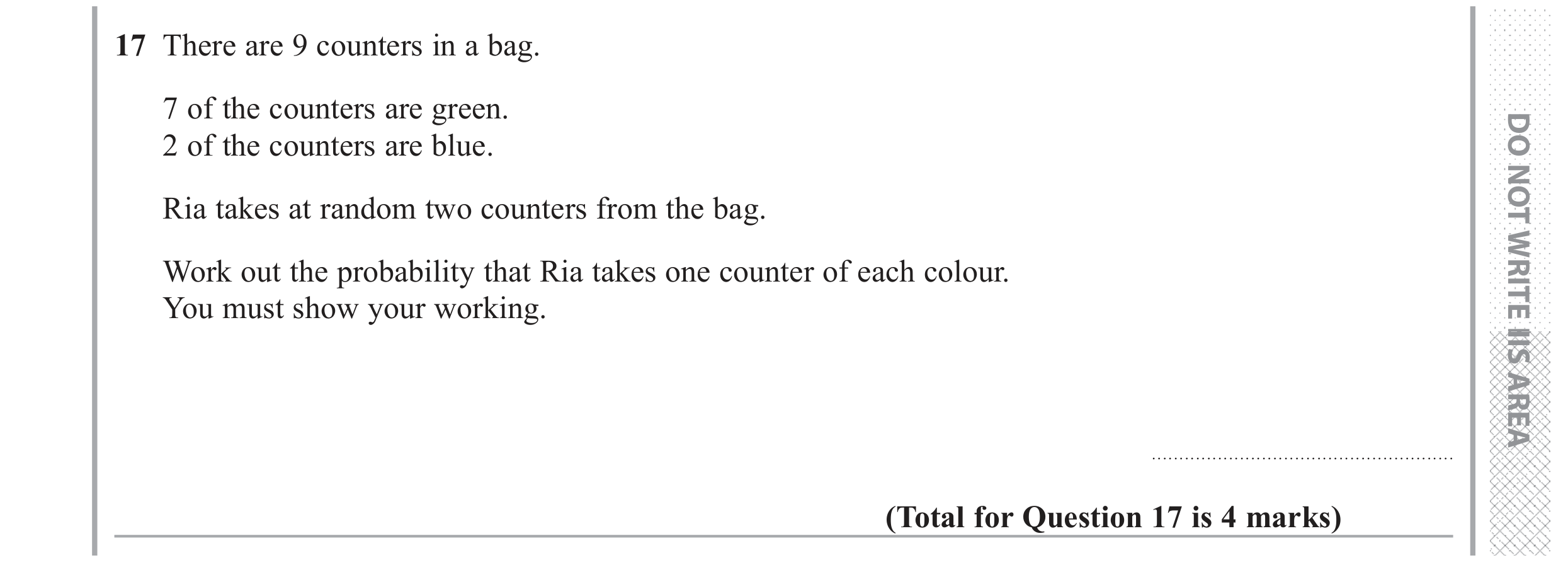 Question 17 — Probability — Edexcel GCSE June 2017